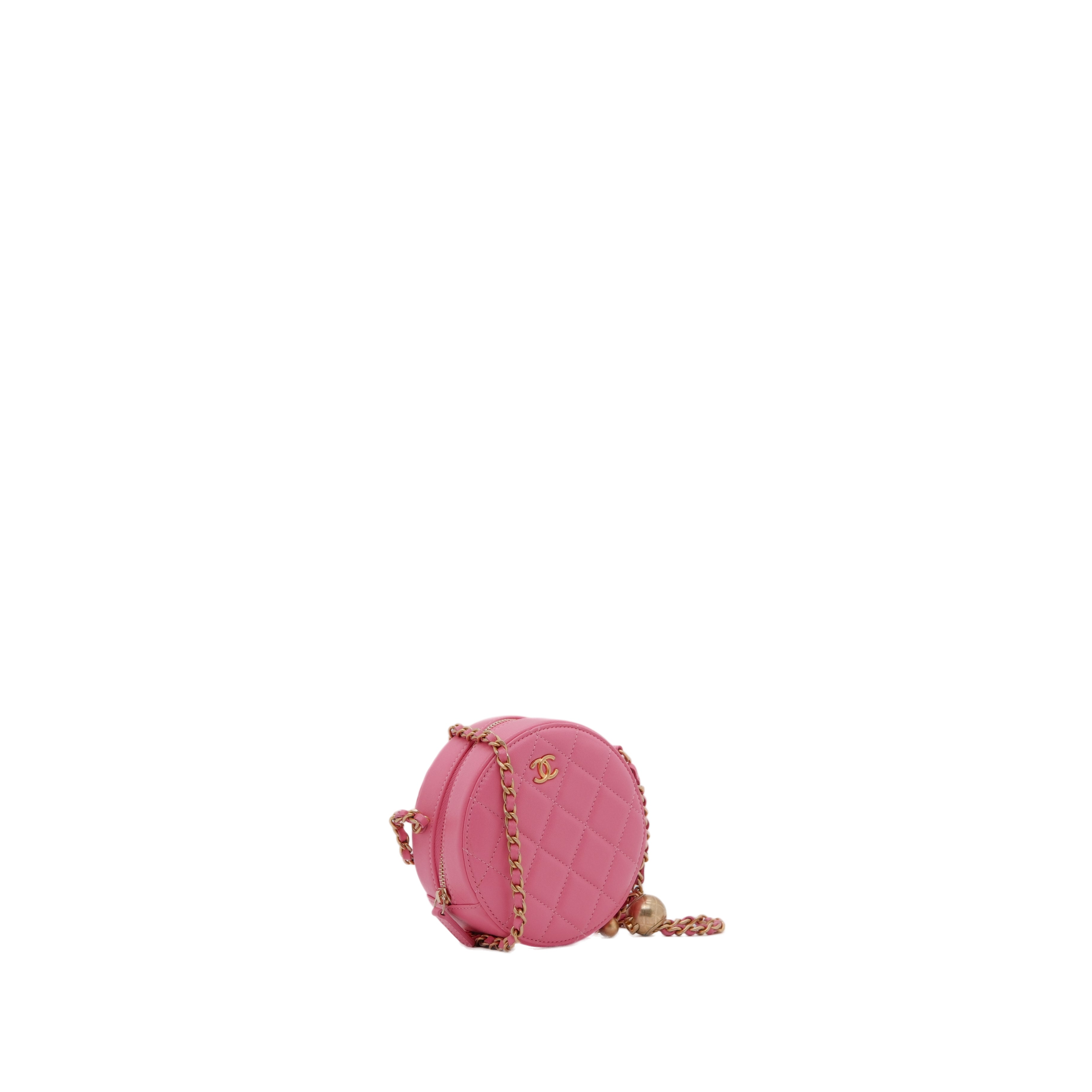 chanel 2020 CC Pearl Crush Round Clutch with Chain crossbody bag lambskin (Pink)