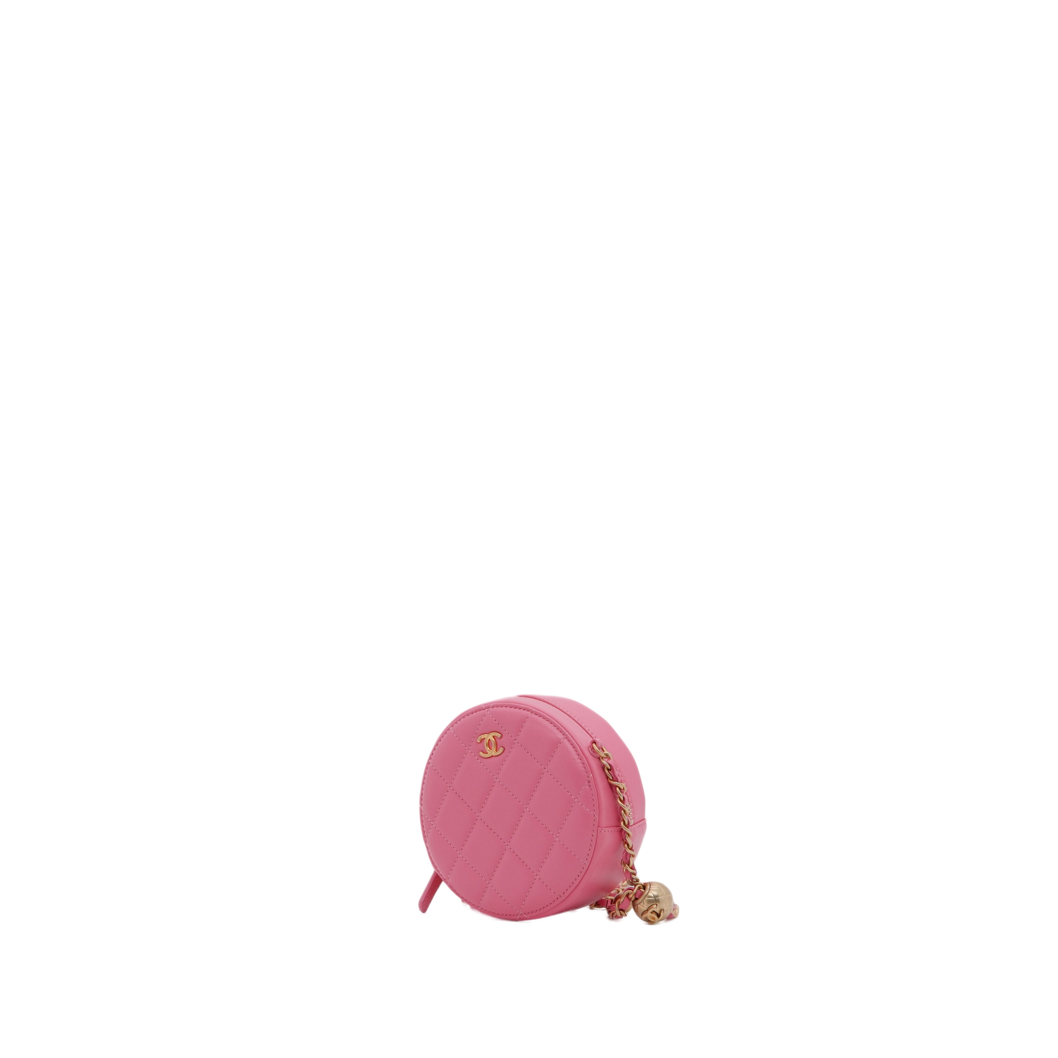 chanel 2020 CC Pearl Crush Round Clutch with Chain crossbody bag lambskin (Pink)