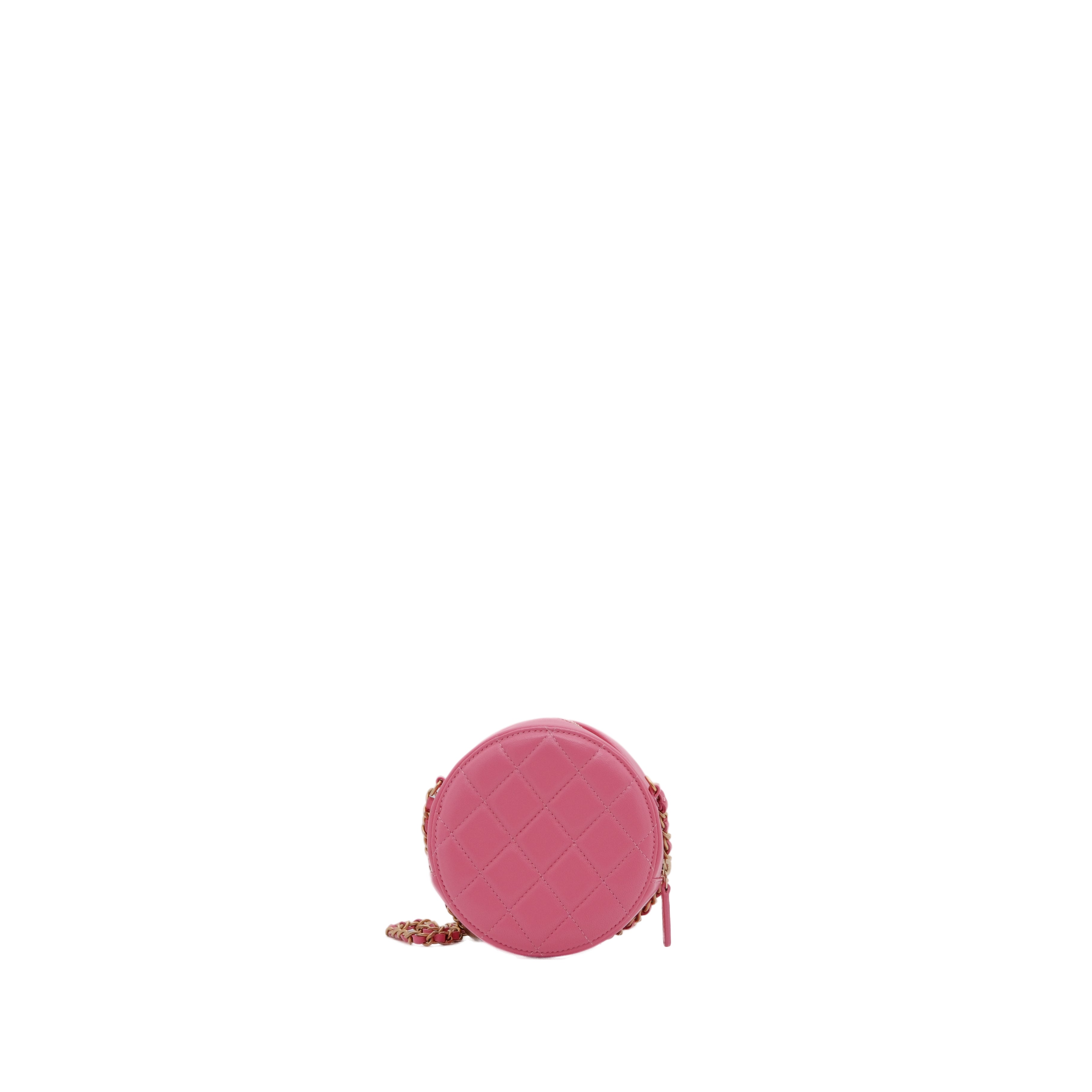 chanel 2020 CC Pearl Crush Round Clutch with Chain crossbody bag lambskin (Pink)