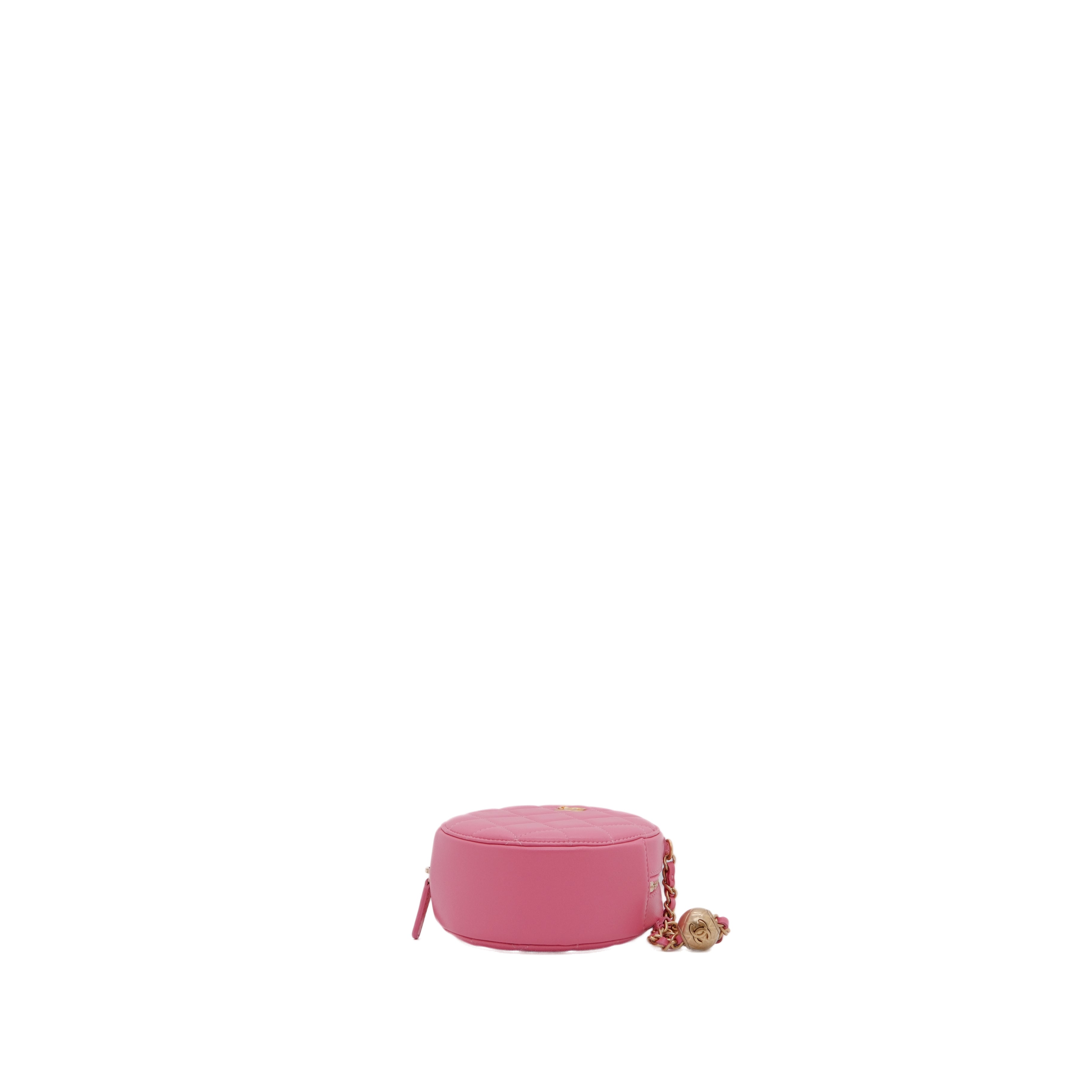 chanel 2020 CC Pearl Crush Round Clutch with Chain crossbody bag lambskin (Pink)