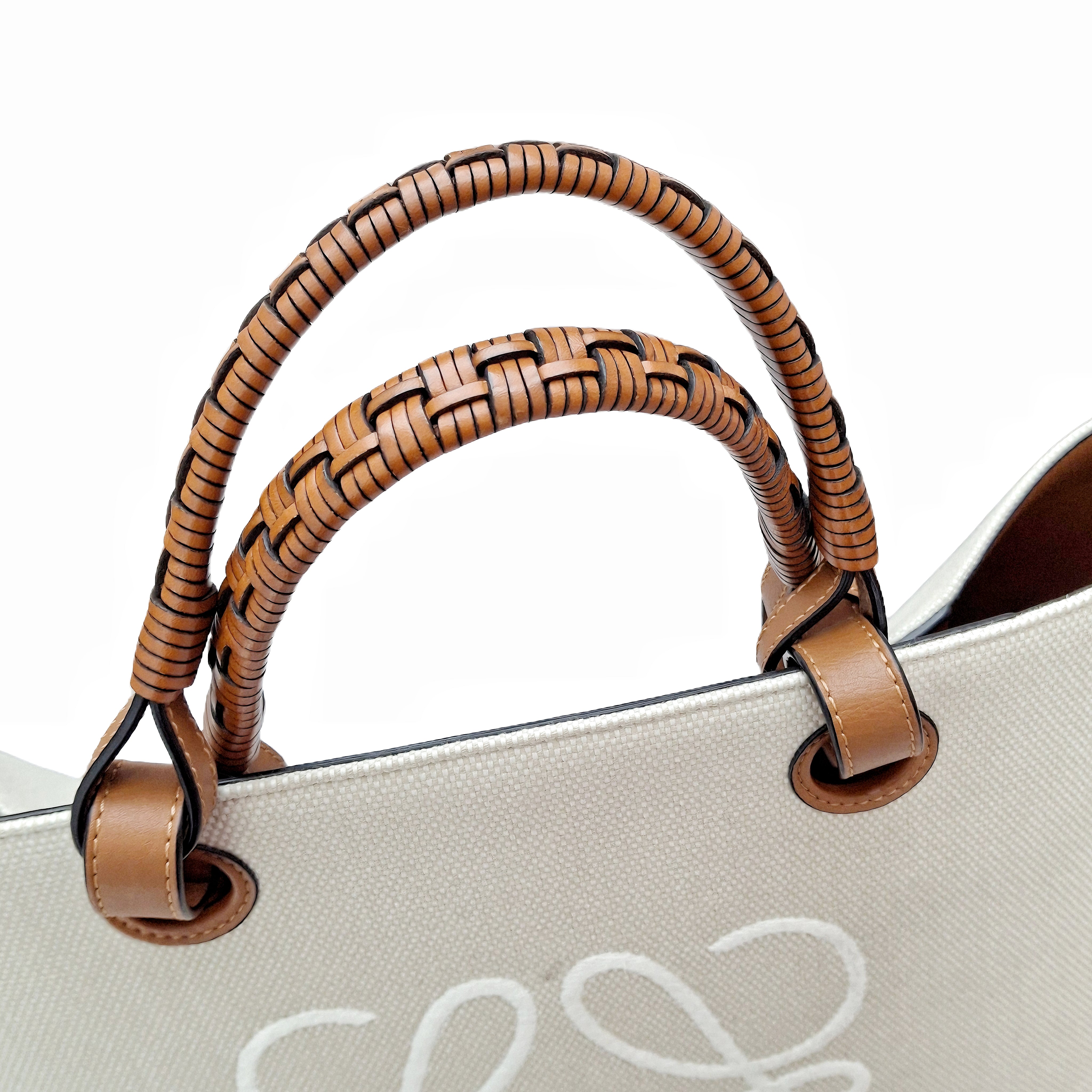 Loewe Anagram Medium Leather-Trimmed Embroidered Canvas Tote