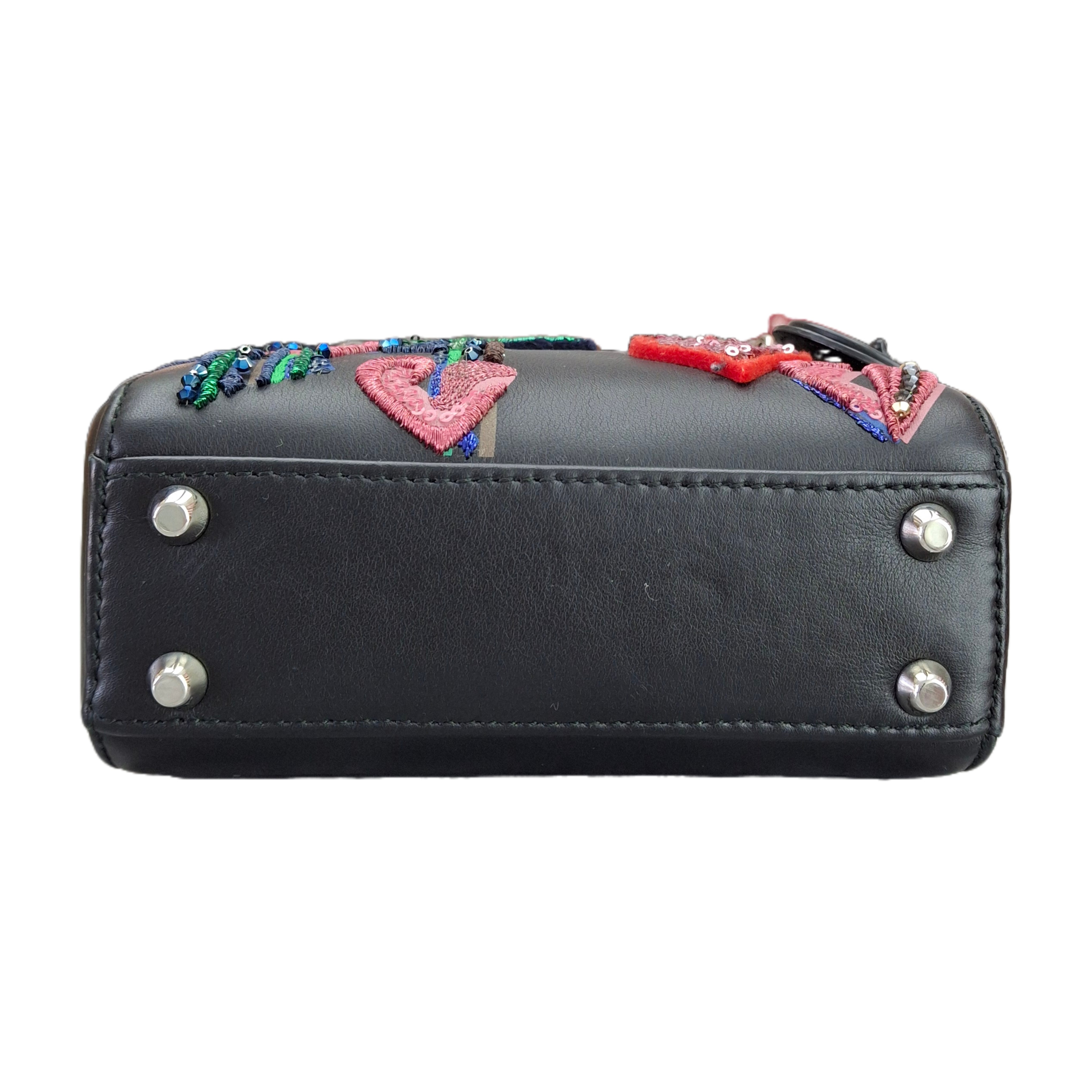 CHRISTIAN DIOR Mini Embroidered ladybag Black Leather(Limited Edition)