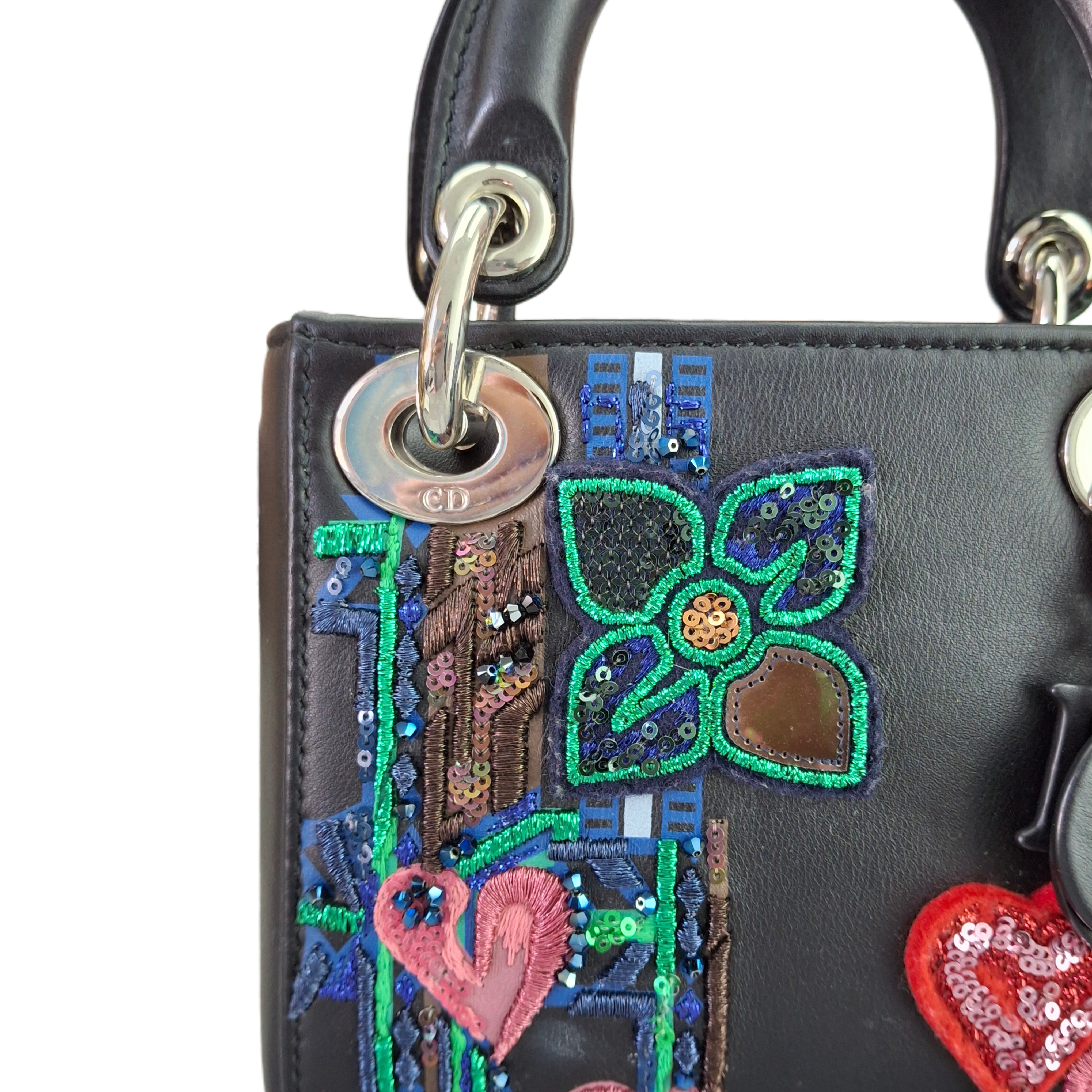 CHRISTIAN DIOR Mini Embroidered ladybag Black Leather(Limited Edition)