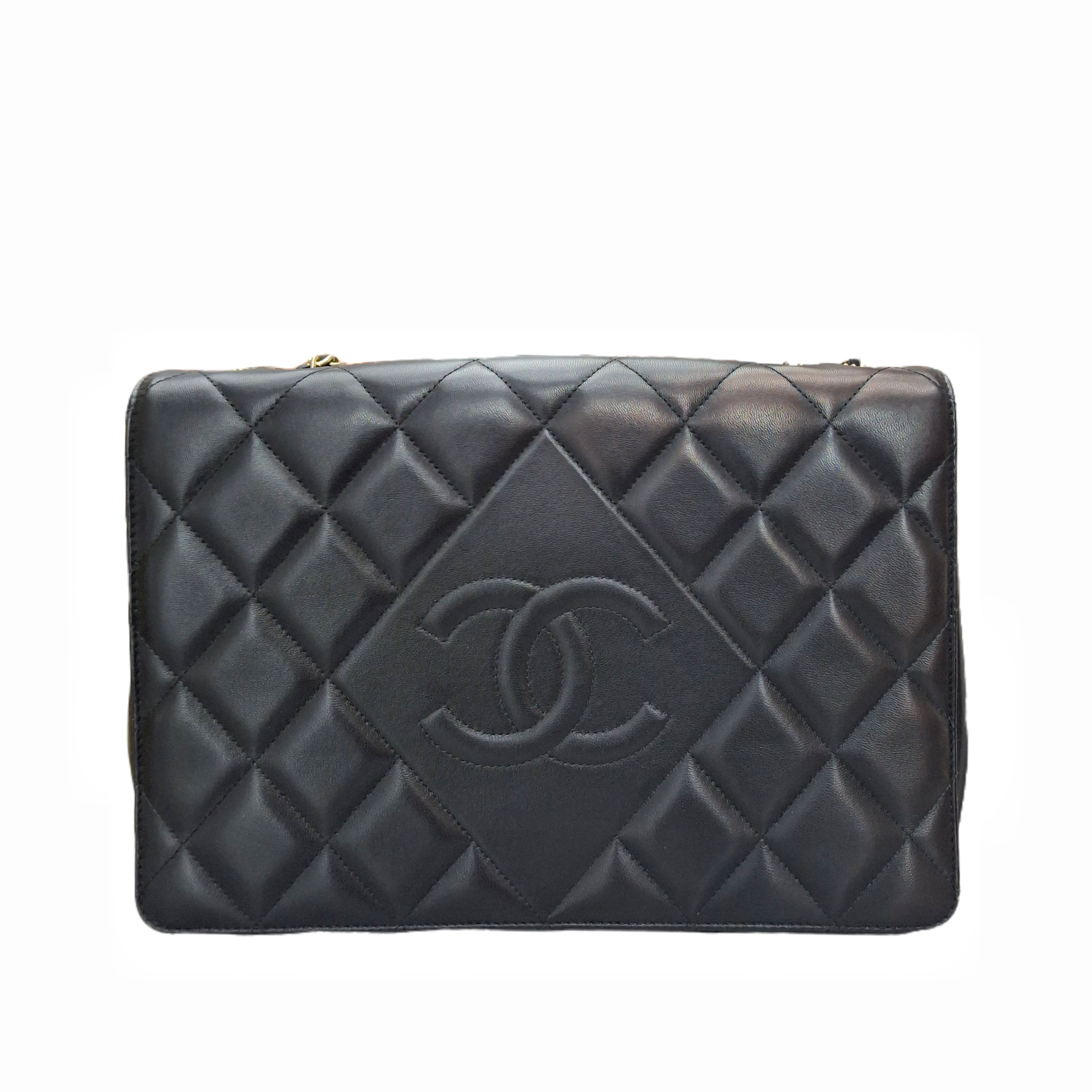 CHANEL Lambskin Quilted Diamond CC Flap GHW (Black)