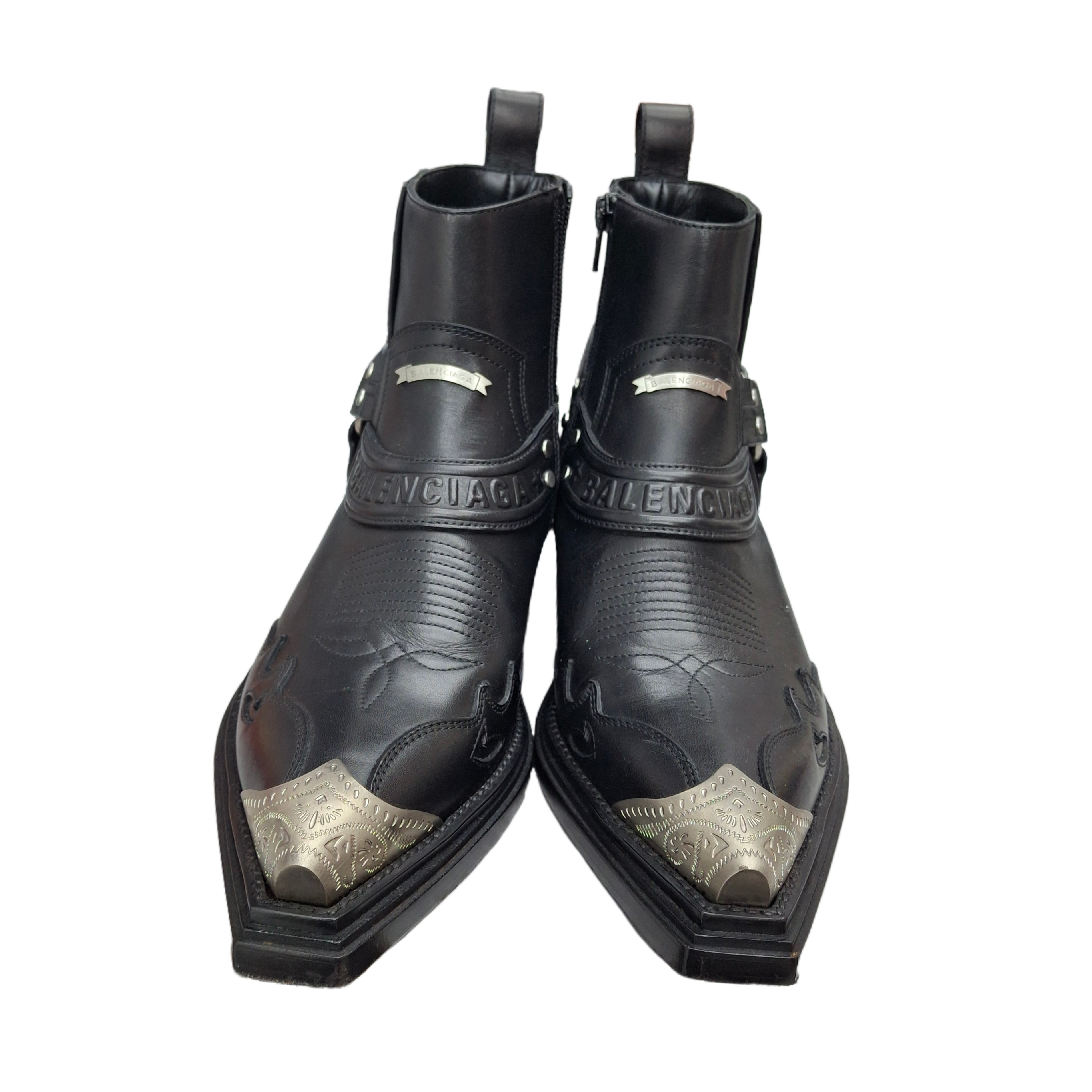 Balenciaga Western Boots in Leather (Black/Gold) 36