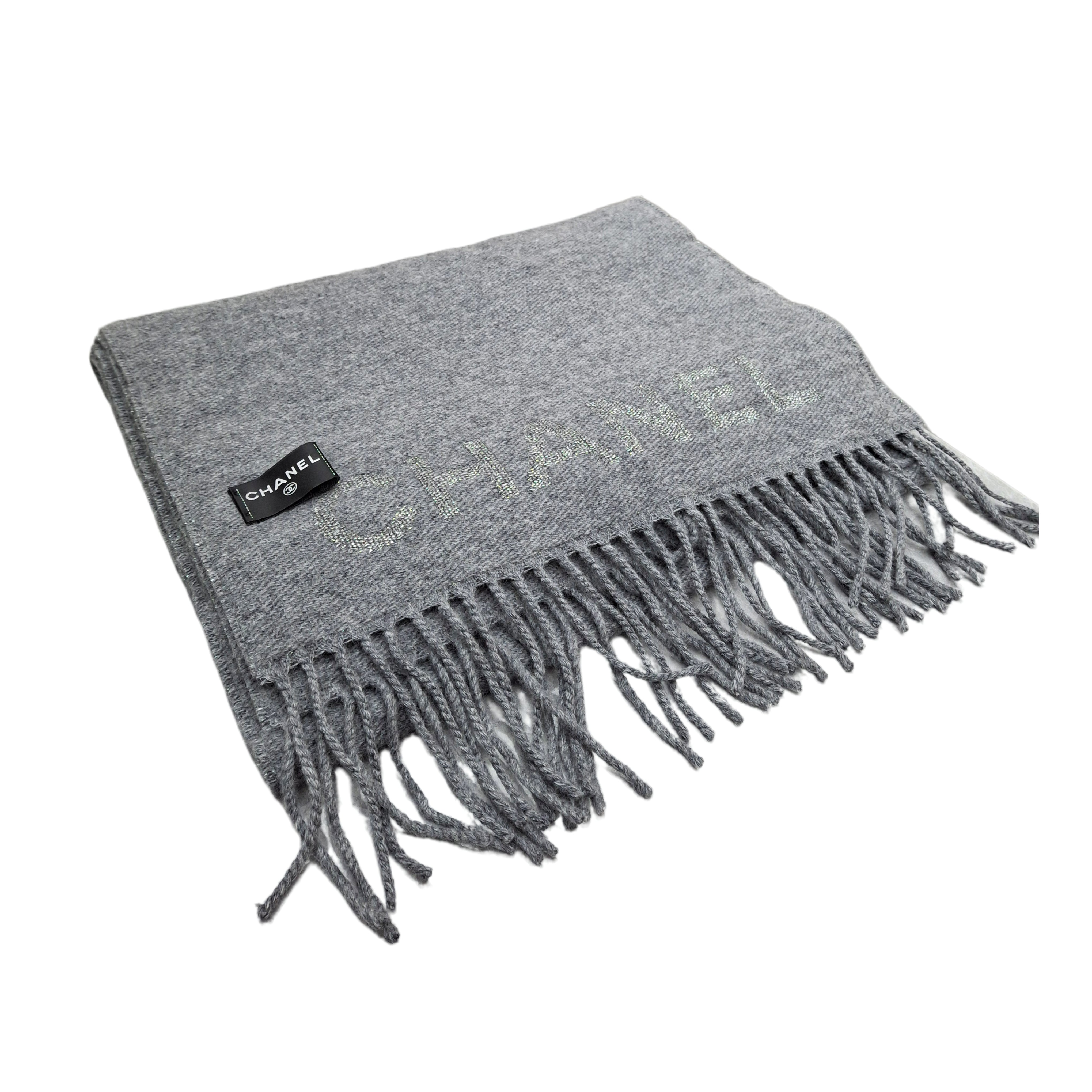 CHANEL Cashmere CC Fringe Scarf Ecru(Grey)
