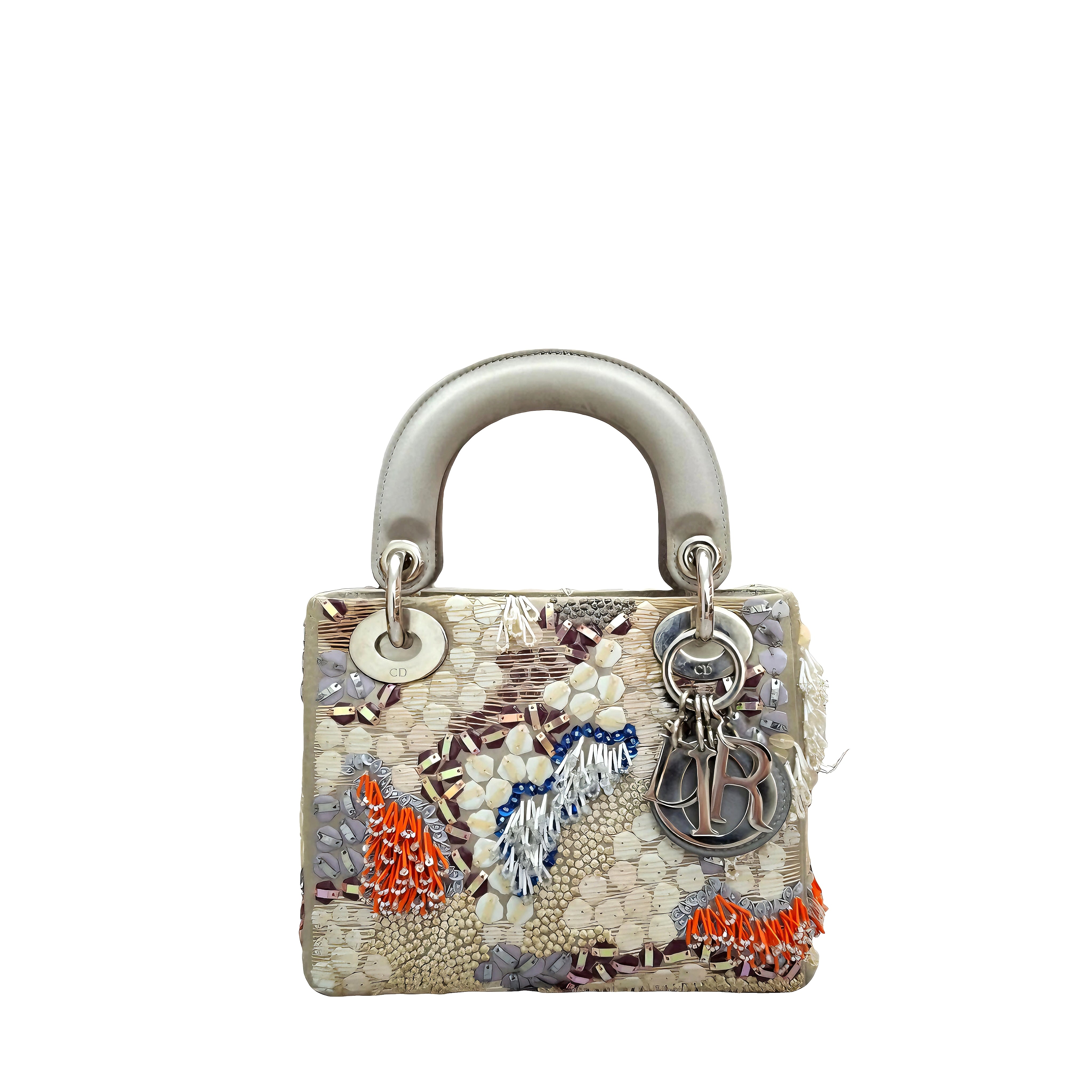 CHRISTIAN DIOR Mini Embroidered ladybag Silvery Gray Satin (Limited Edition)