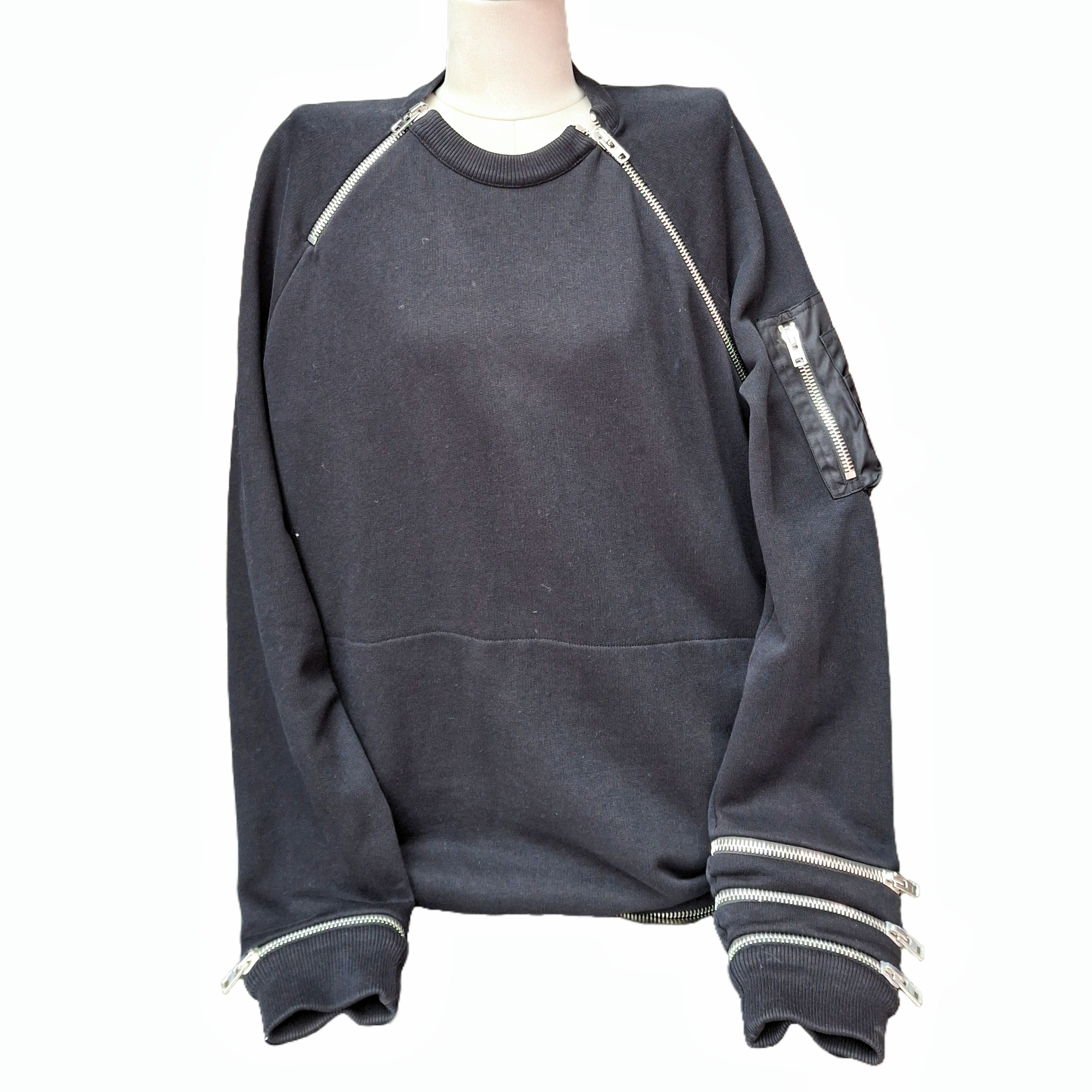 GIVENCHY Zipper Detailed Crewneck Sweatshirt (Black) S