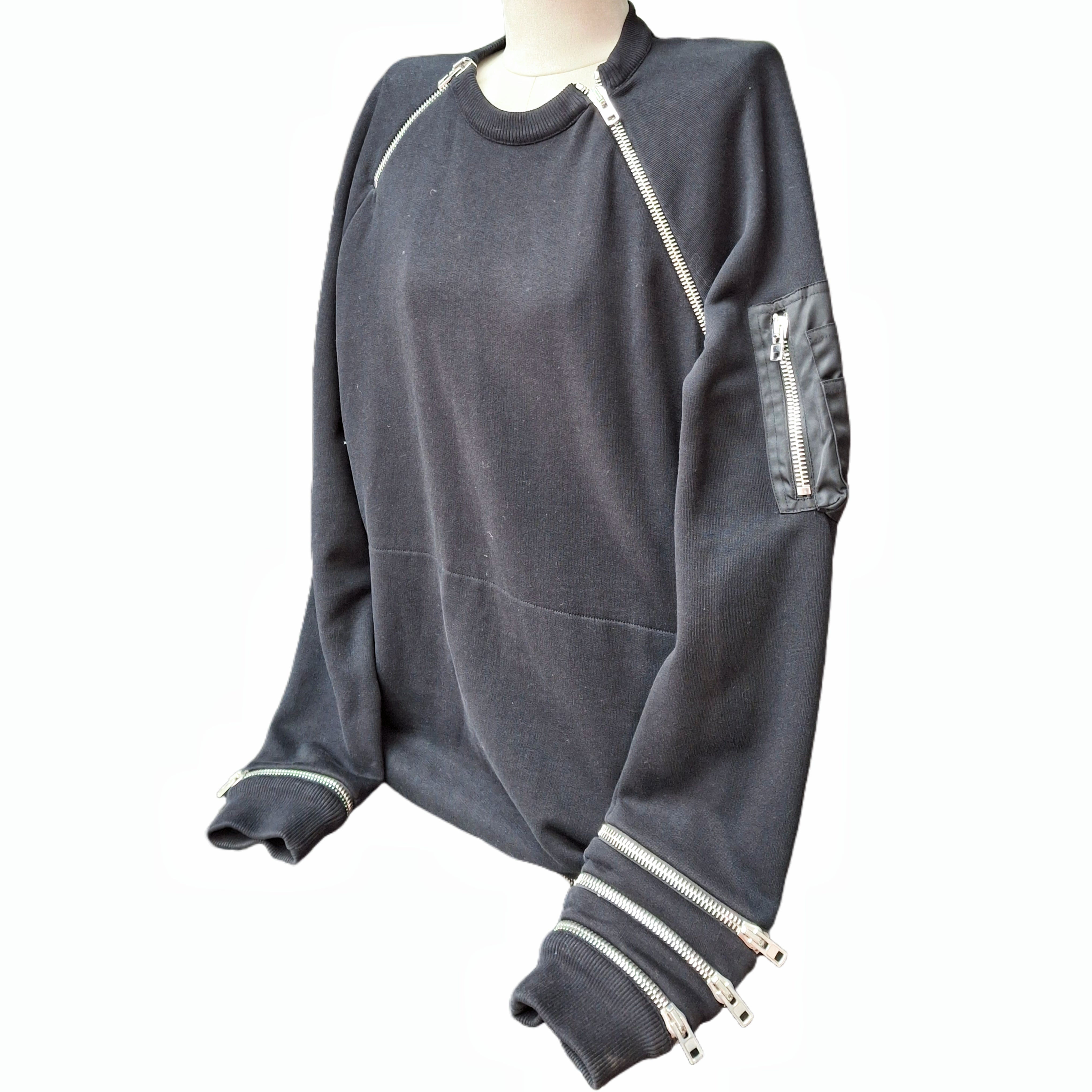 GIVENCHY Zipper Detailed Crewneck Sweatshirt (Black) S