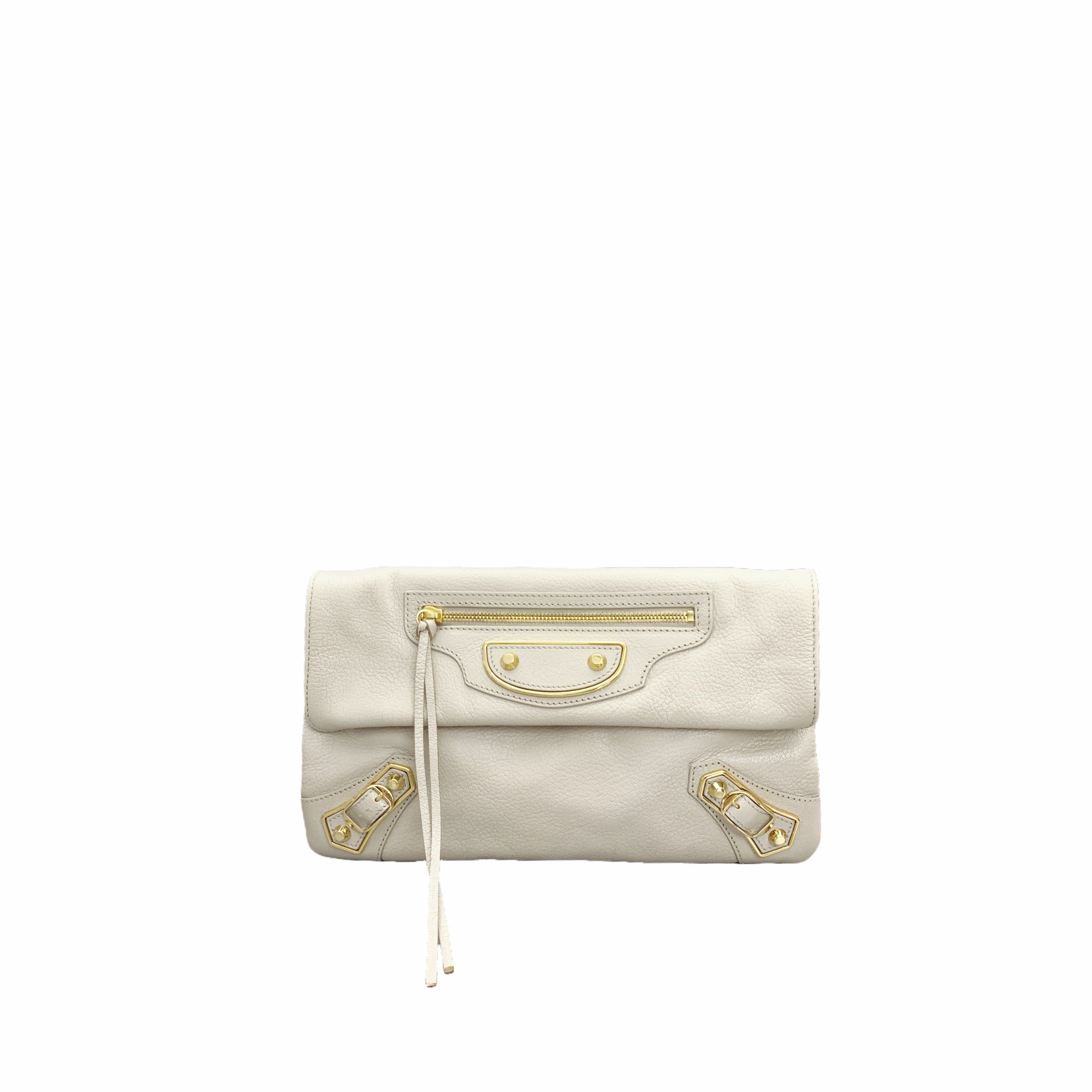 BALENCIAGA City Fold Clutch Leather Shoulder Bag GHW (Beige)