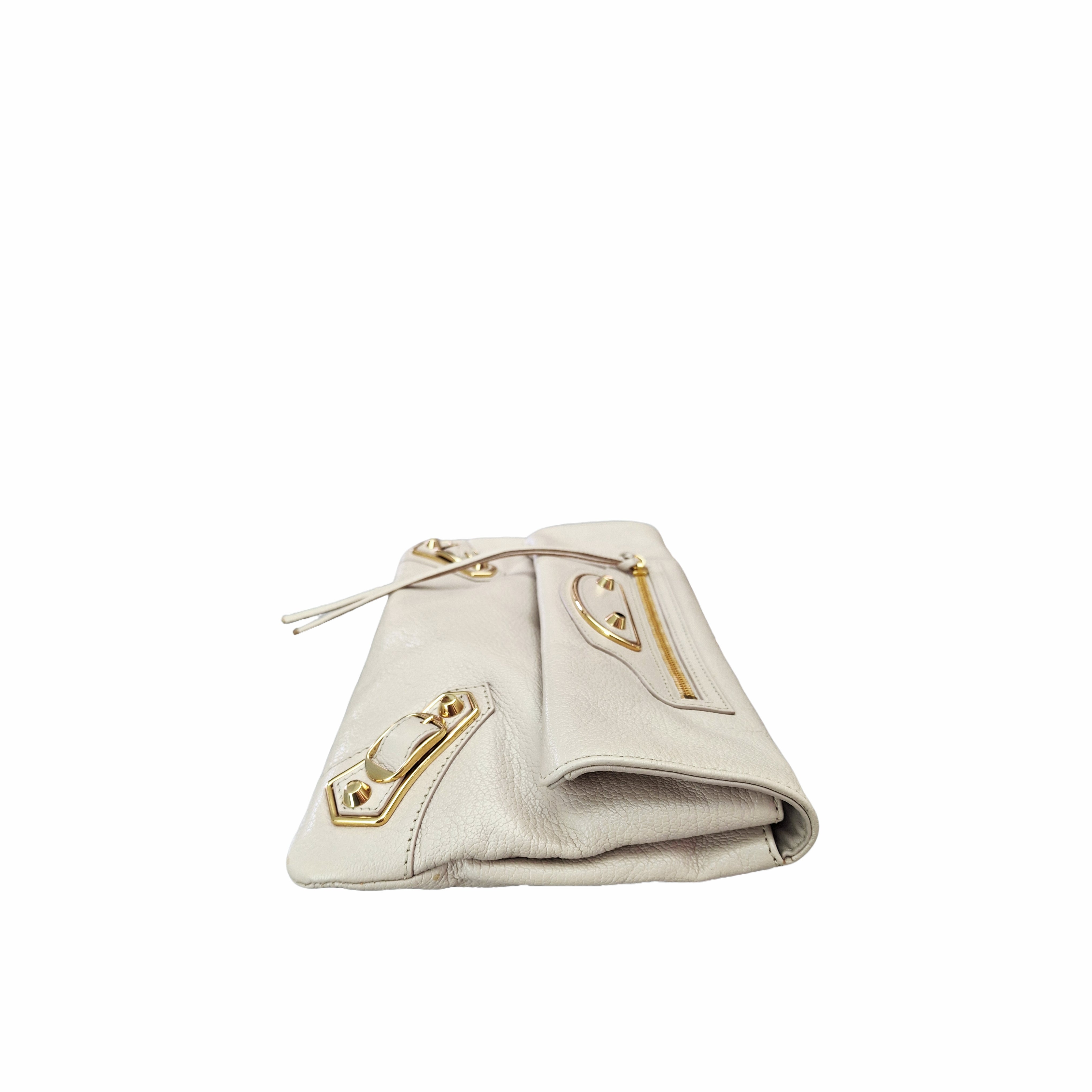 BALENCIAGA City Fold Clutch Leather Shoulder Bag GHW (Beige)