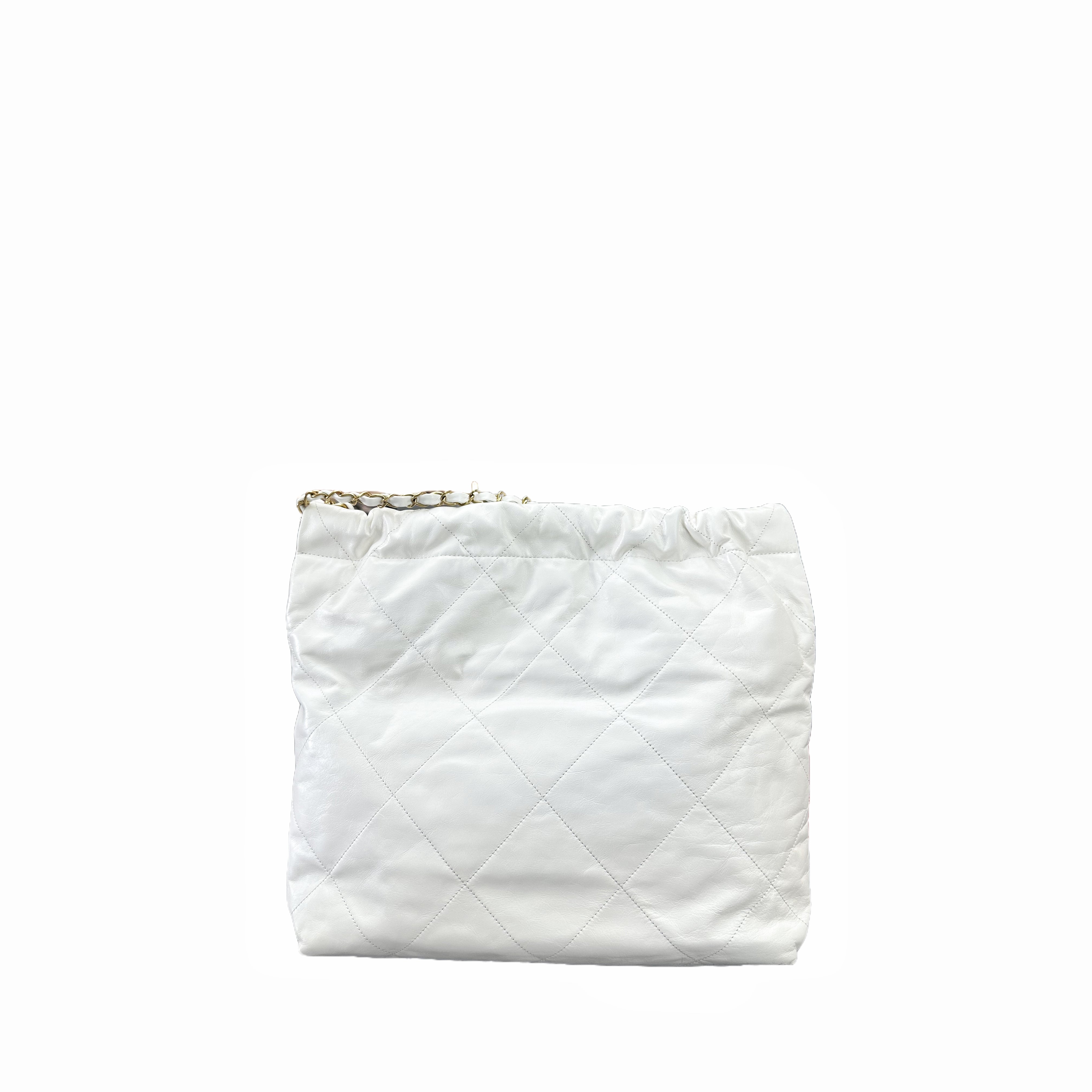 CHANEL 22 BAG Medium in Shiny Calfskin and GHW with Microchip (White)