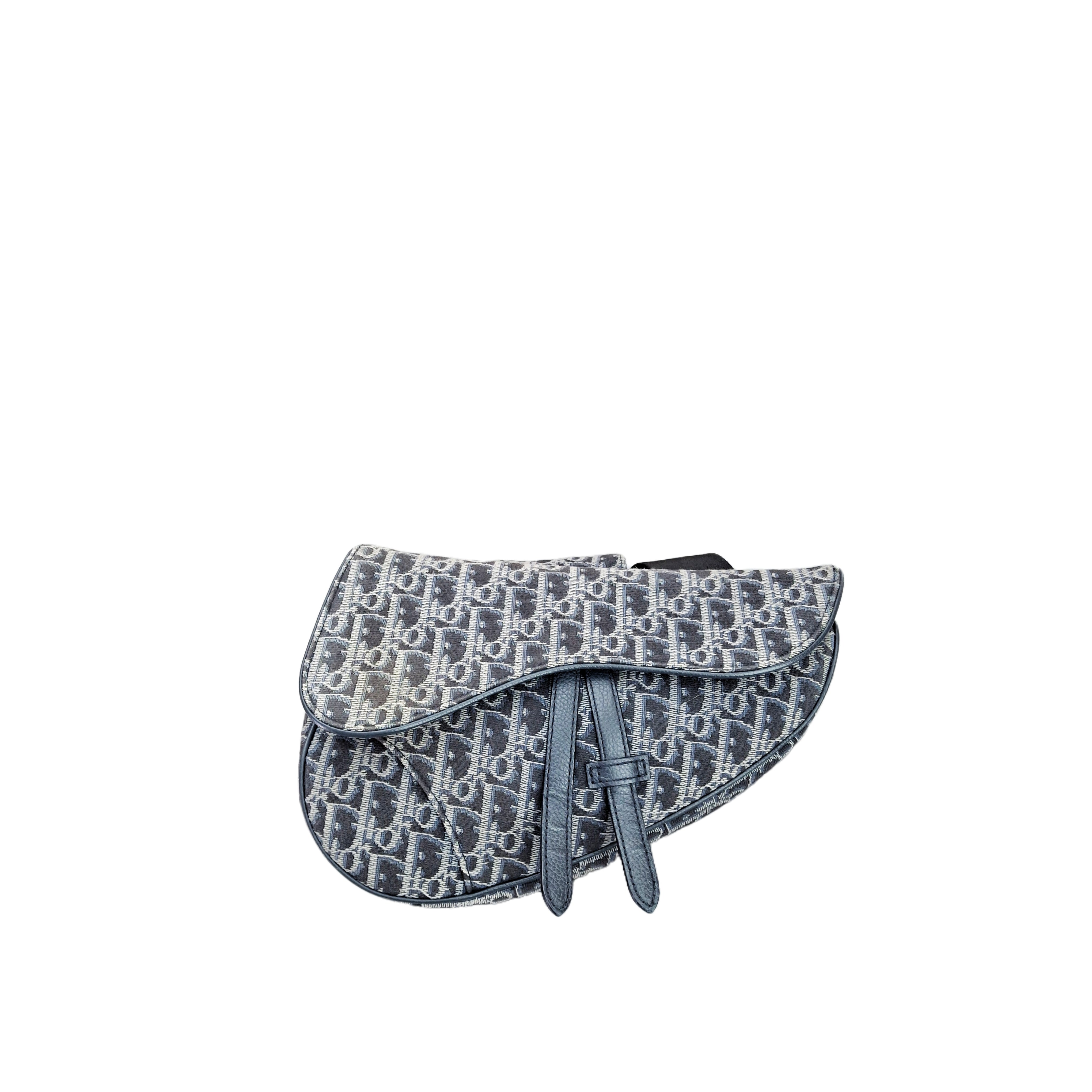 Christian Dior Oblique Jacquard Saddle Shoulder Bag (Navy Blue)