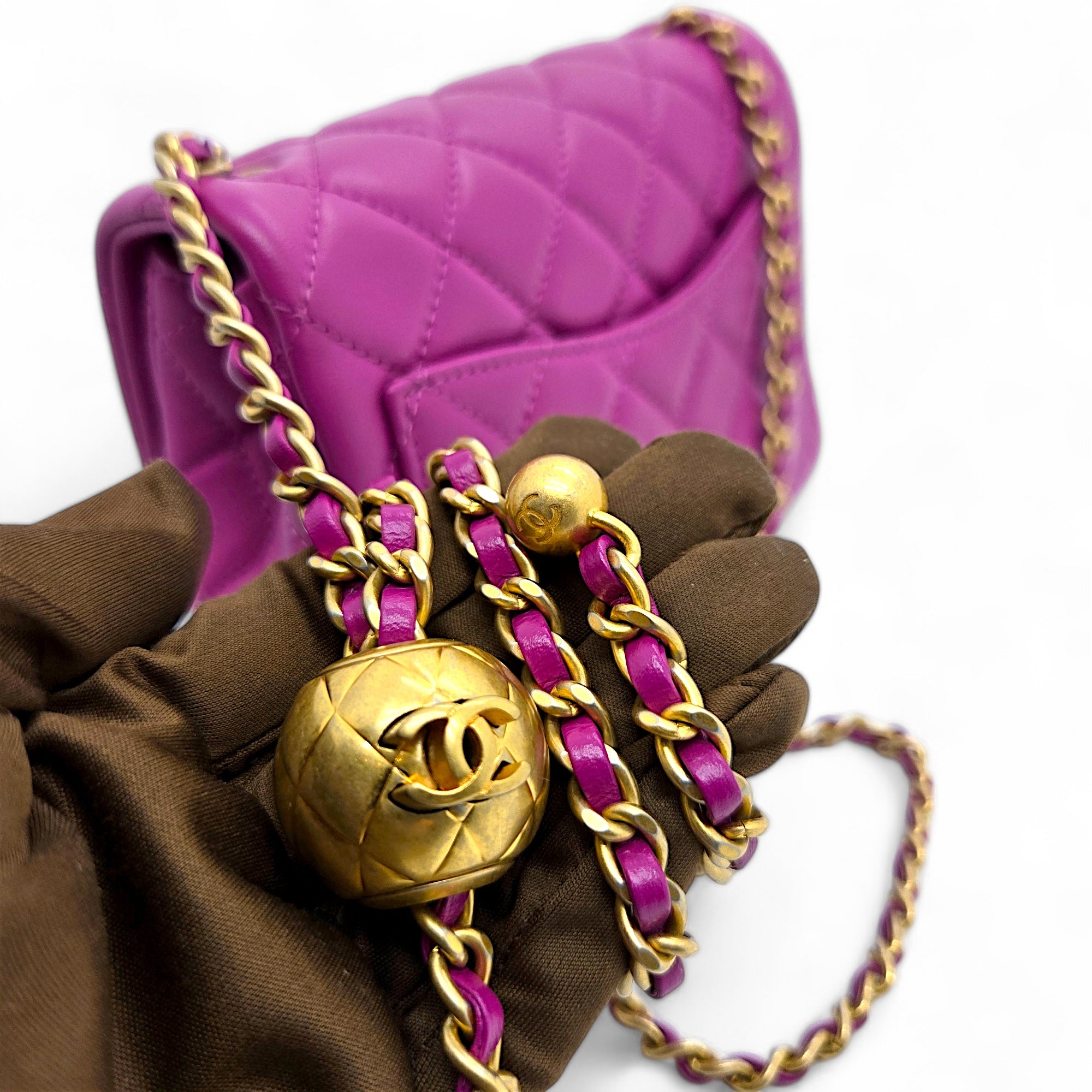 Chanel Mini Flap Bag Pearl Crush Lambskin Purple