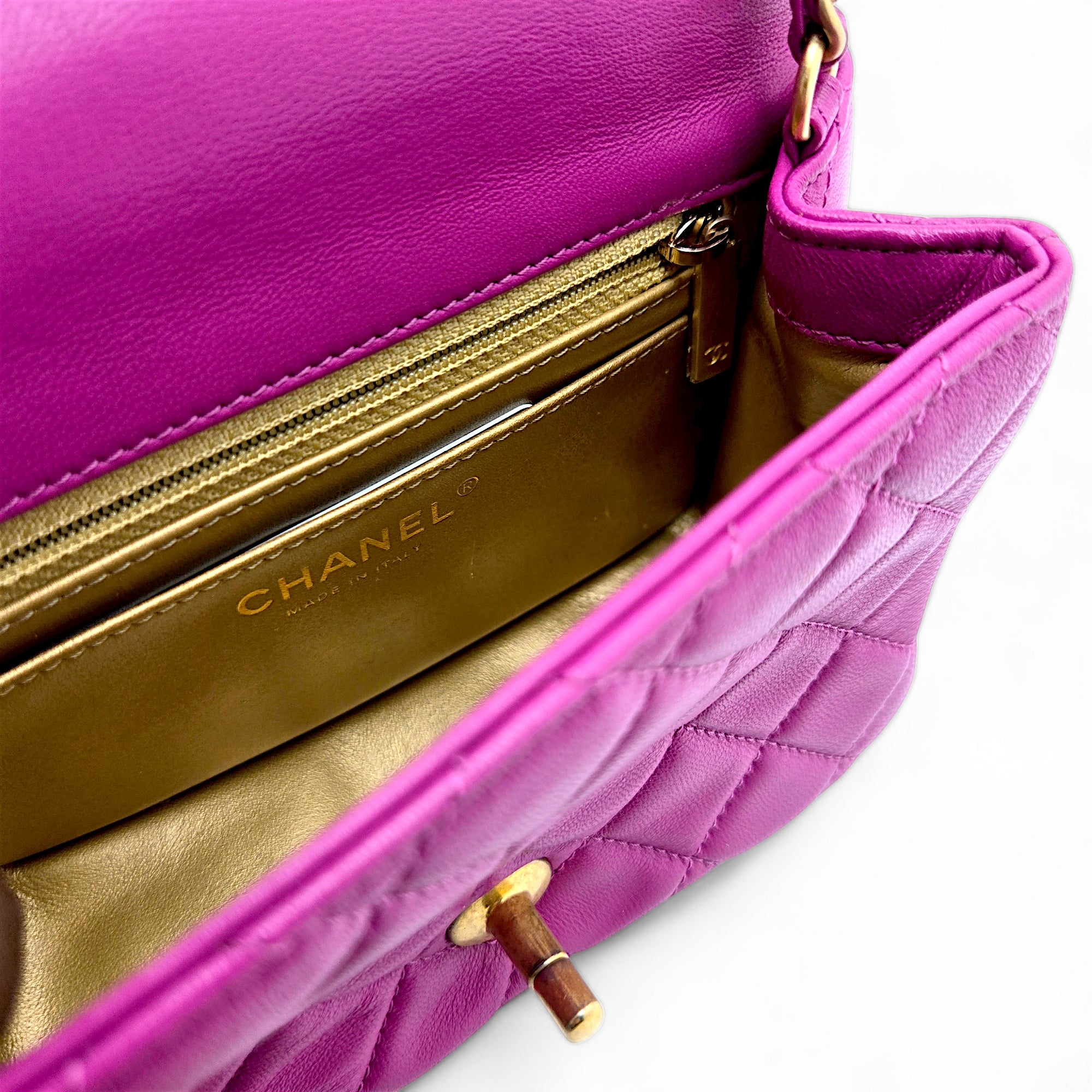 Chanel Mini Flap Bag Pearl Crush Lambskin Purple