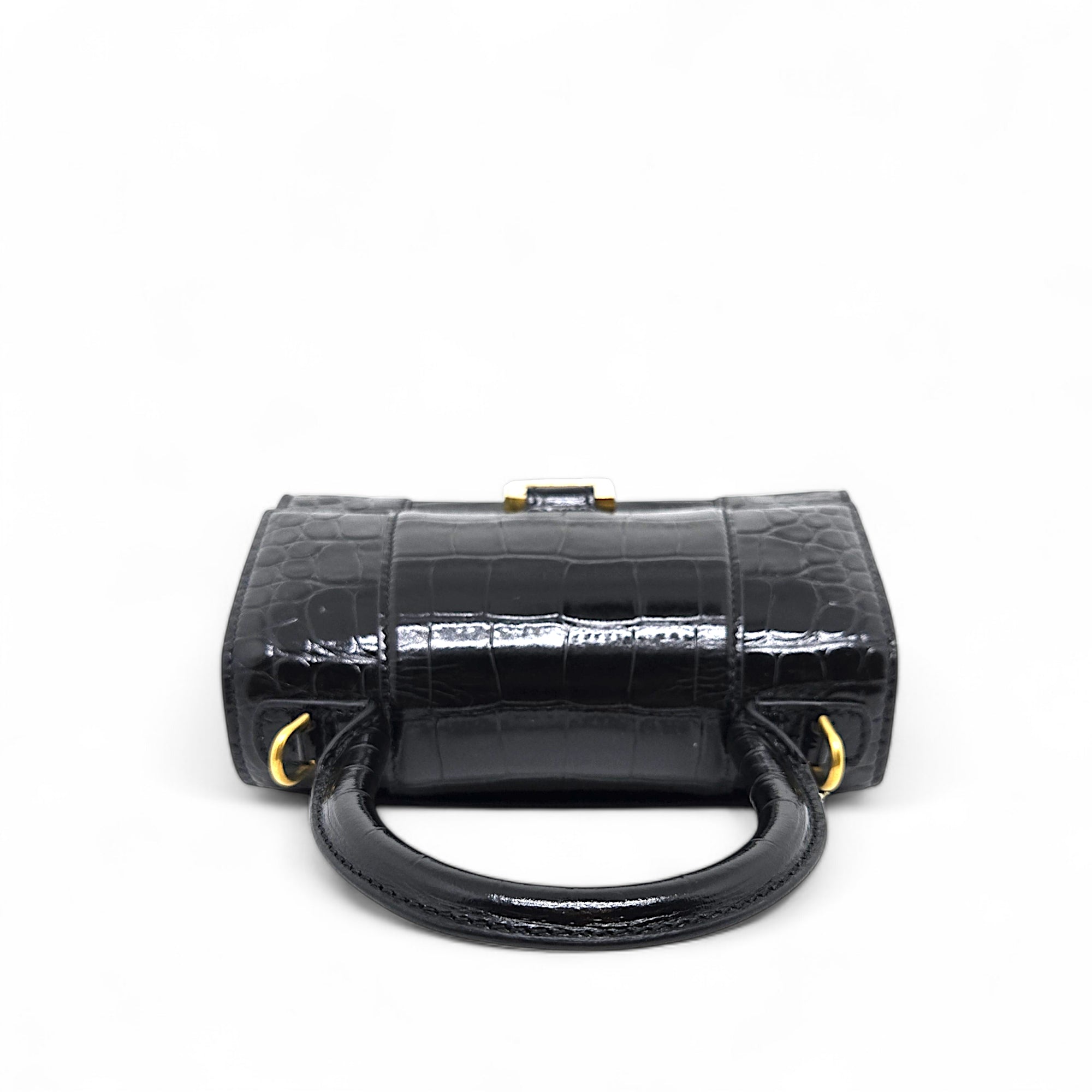 Balenciaga Hourglass Small Handbag Crocodile Embossed in Black