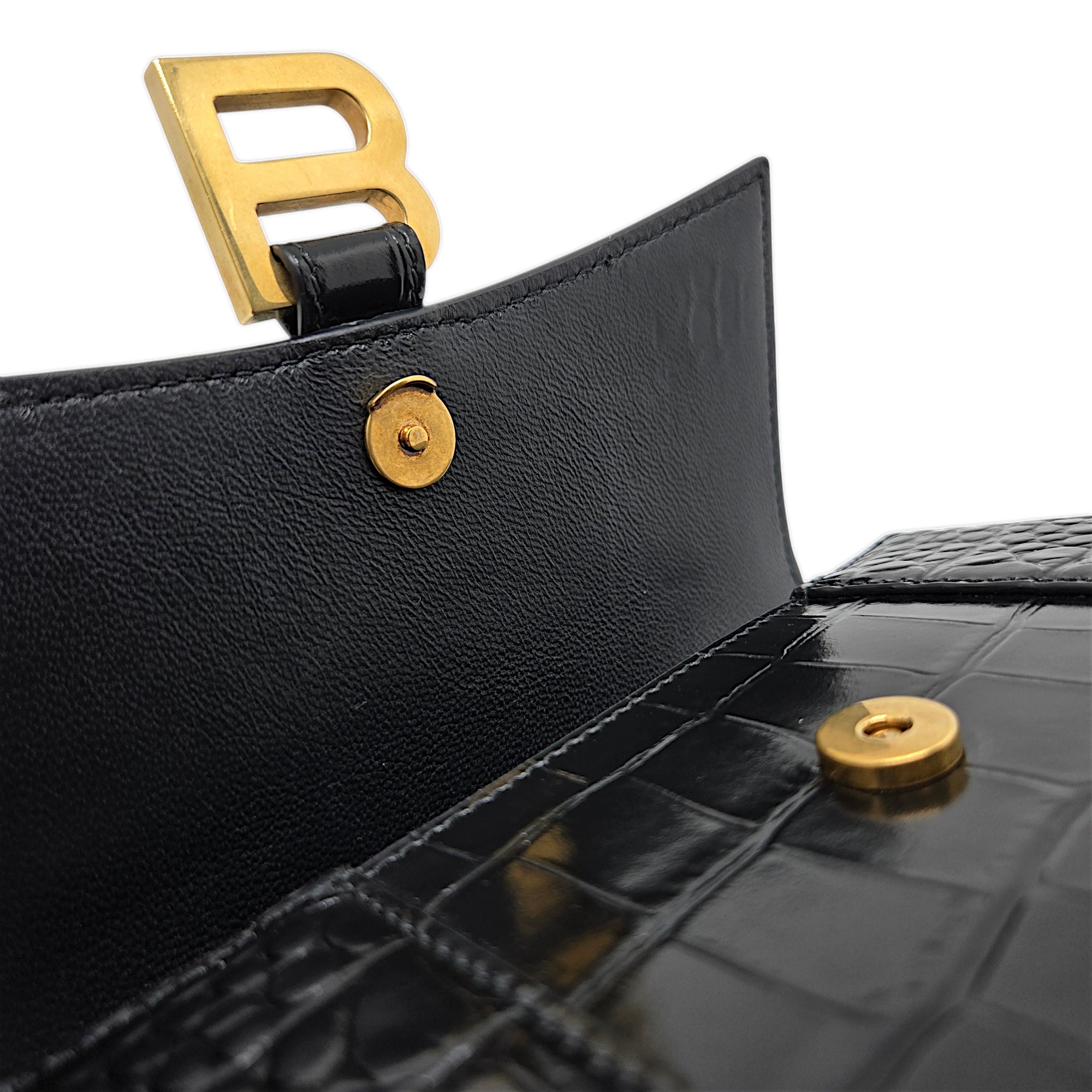 Balenciaga Hourglass Small Handbag Crocodile Embossed in Black