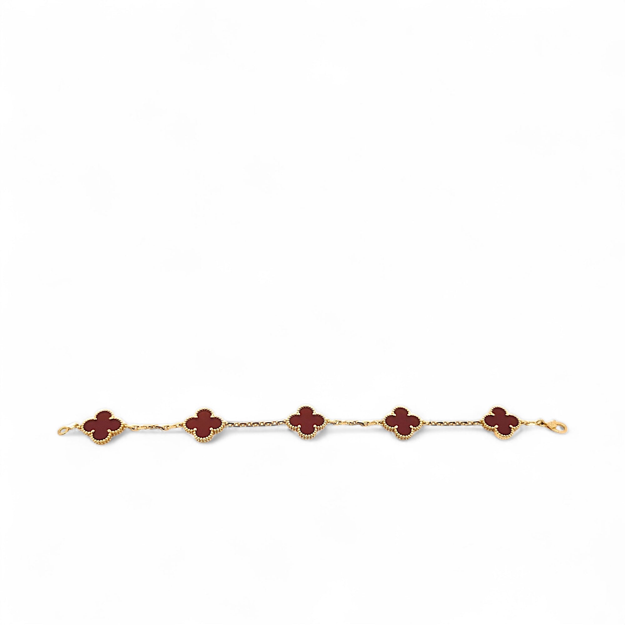 VCA Van Cleef & Arpels Vintage Alhambra 5 Motifs Bracelet Carnelian Yellow Gold