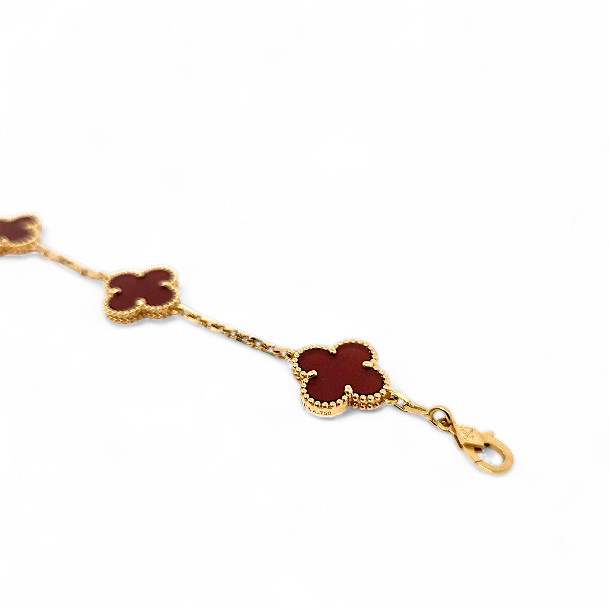 VCA Van Cleef & Arpels Vintage Alhambra 5 Motifs Bracelet Carnelian Yellow Gold