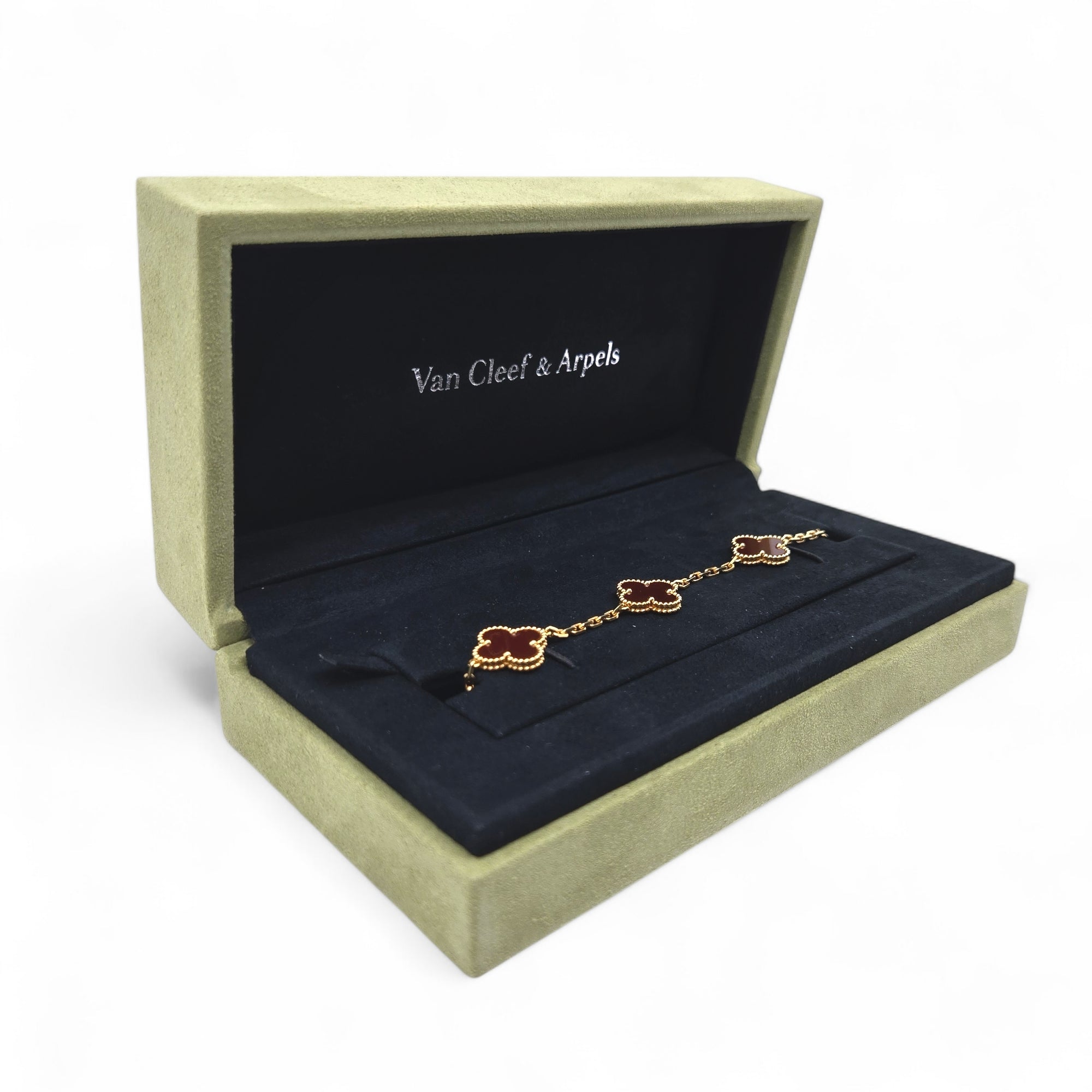 VCA Van Cleef & Arpels Vintage Alhambra 5 Motifs Bracelet Carnelian Yellow Gold