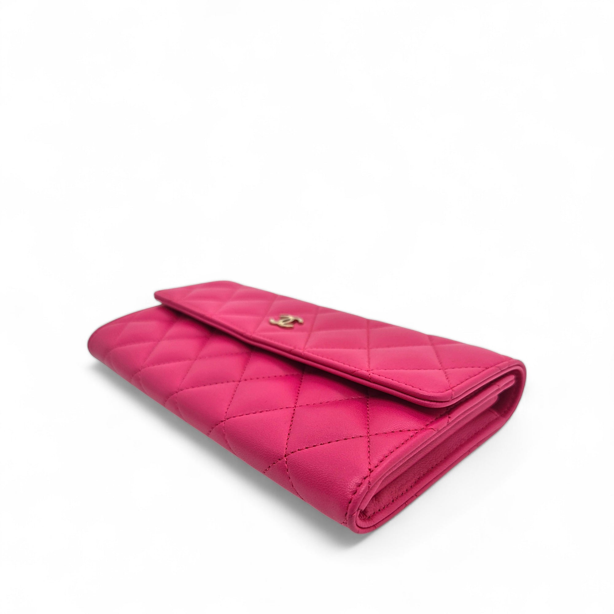 Chanel Flap Quilted Leather Continental Long Wallet Pink