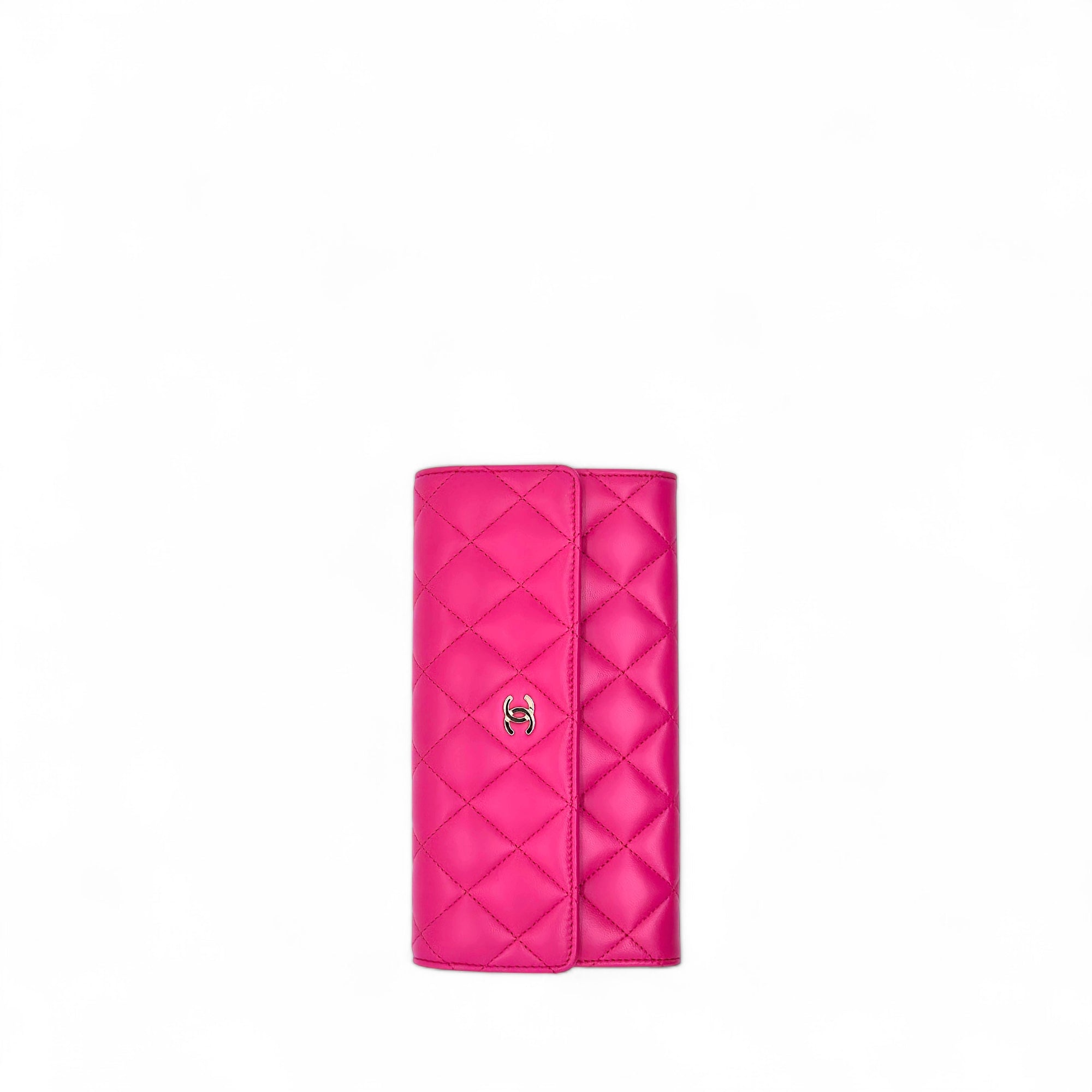 Chanel Flap Quilted Leather Continental Long Wallet Pink
