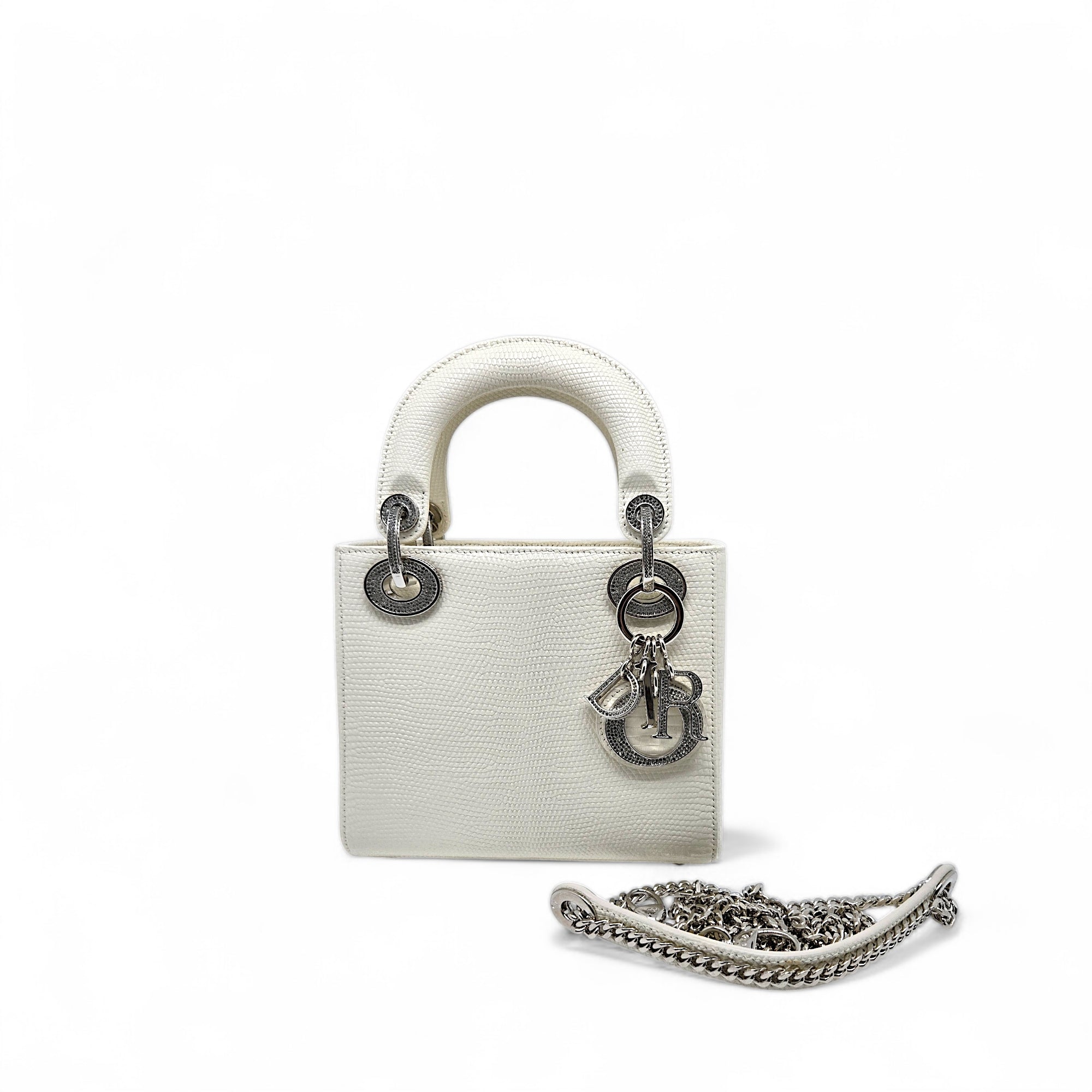 Dior Lizard Mini Lady Dior Bag White