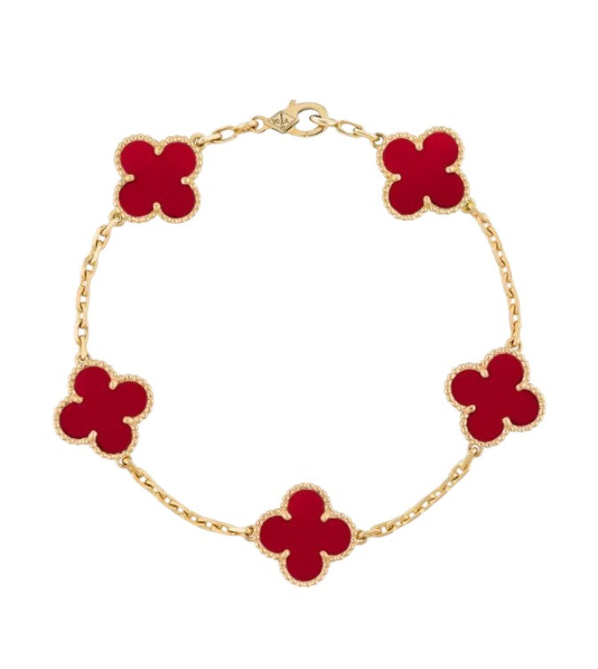 VCA Van Cleef & Arpels Vintage Alhambra 5 Motifs Bracelet Carnelian Yellow Gold