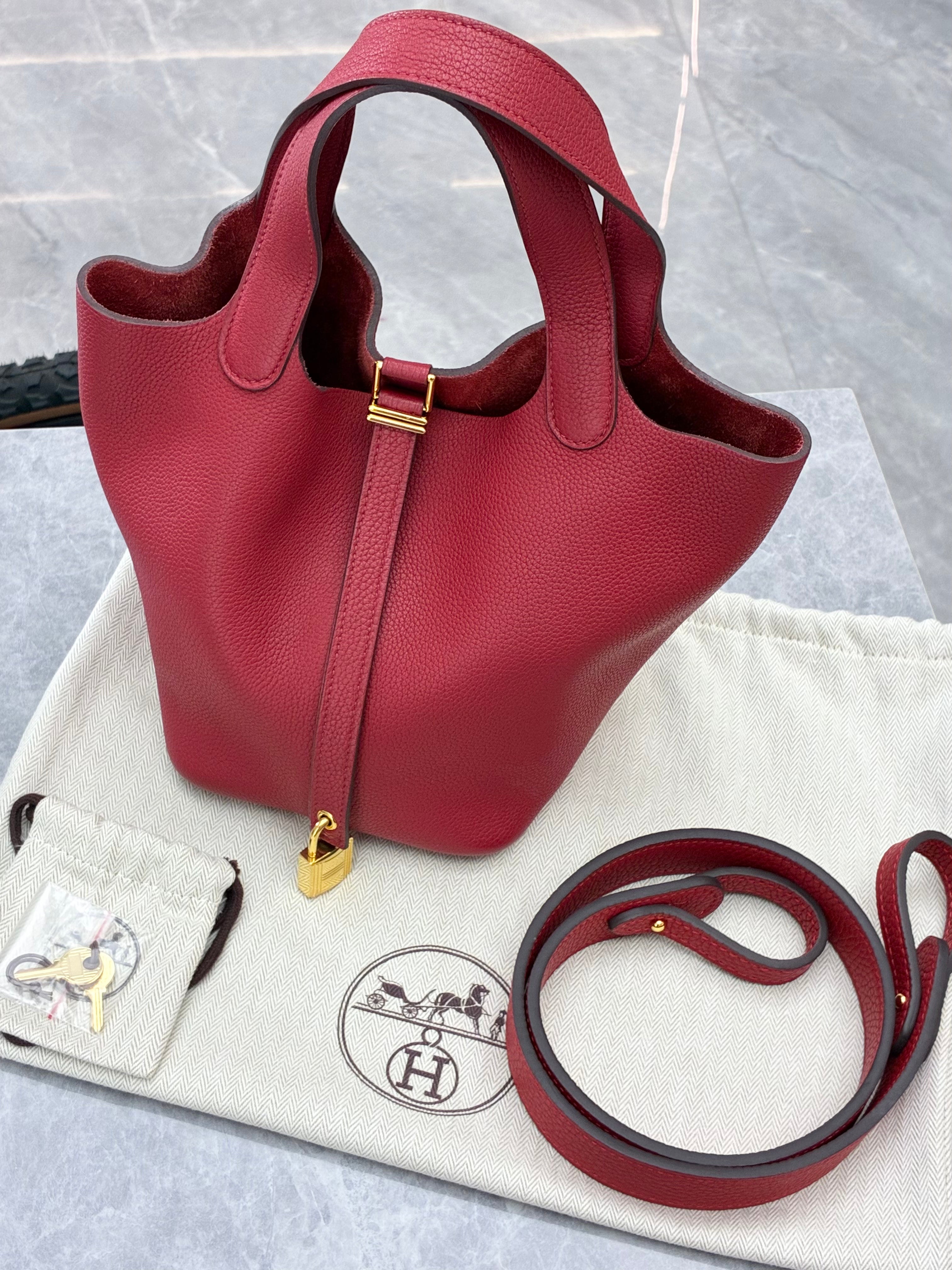 HERMES Picotin Lock PM 18 18/ bag Hand Bag Taurillon Clemence Red/SilverHardware