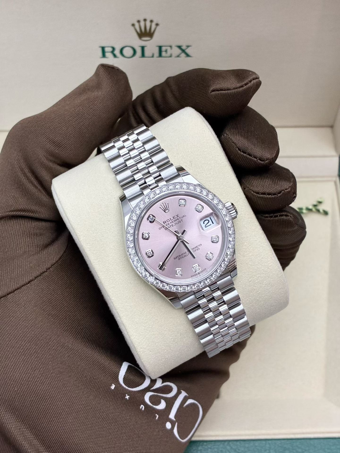 Datejust 31 Oyster, 31 mm, Oystersteel, white gold and diamonds