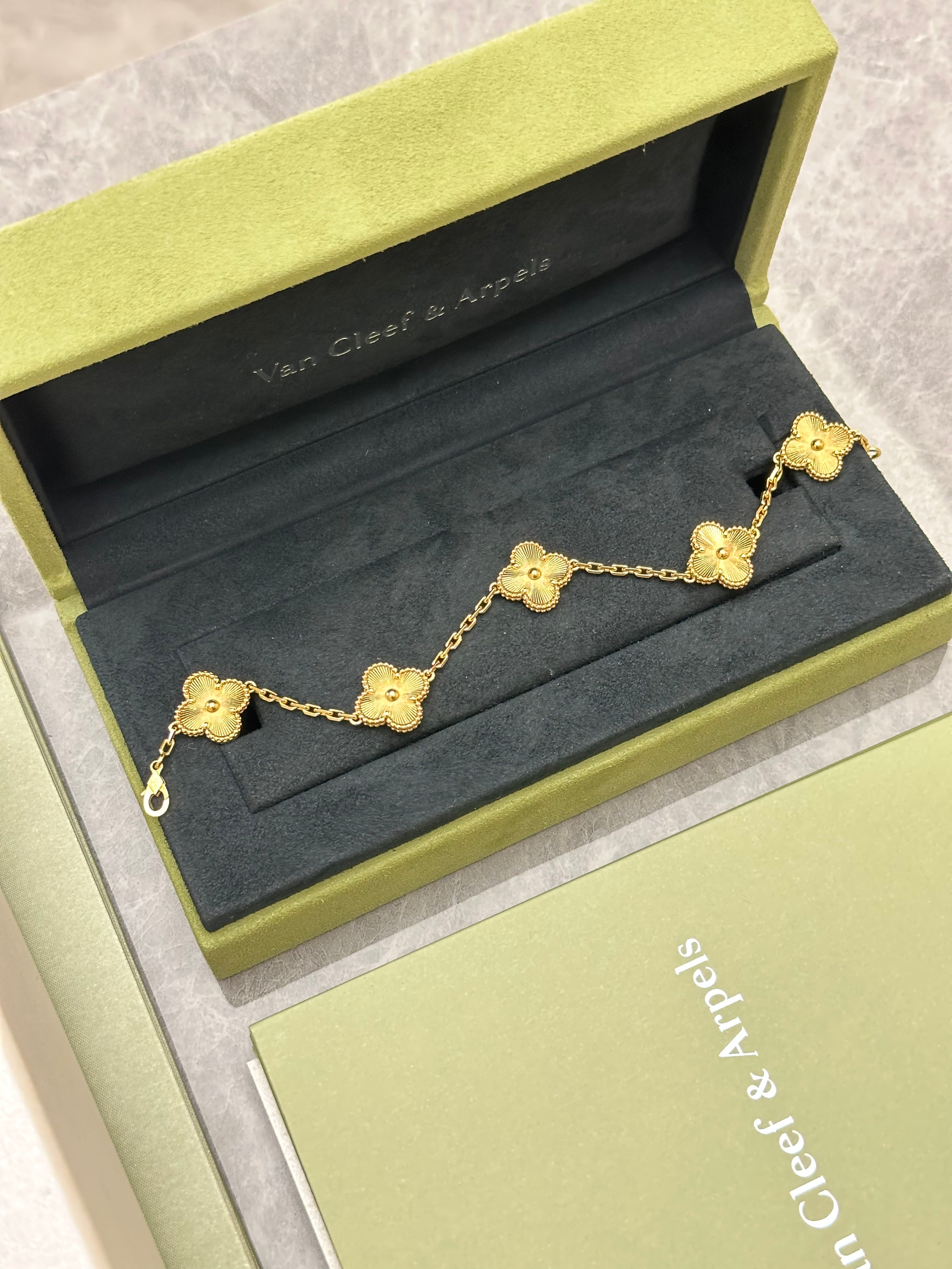 Van Cleef & Arpels Vintage Alhambra bracelet with five motifs, 18k yellow gold