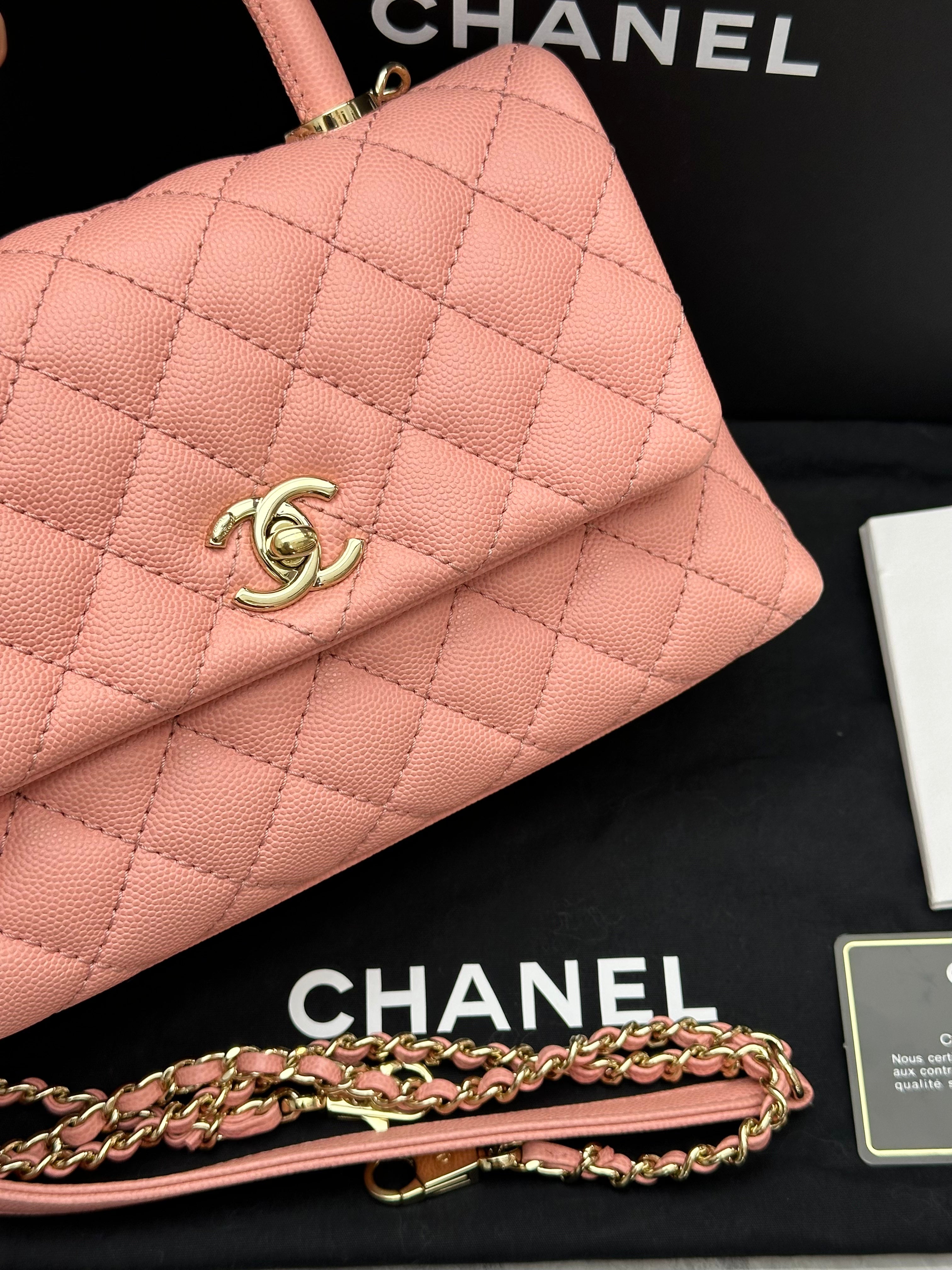 Chanel Boy Bag, soft grapefruit-pink tone with gold-tone hardware