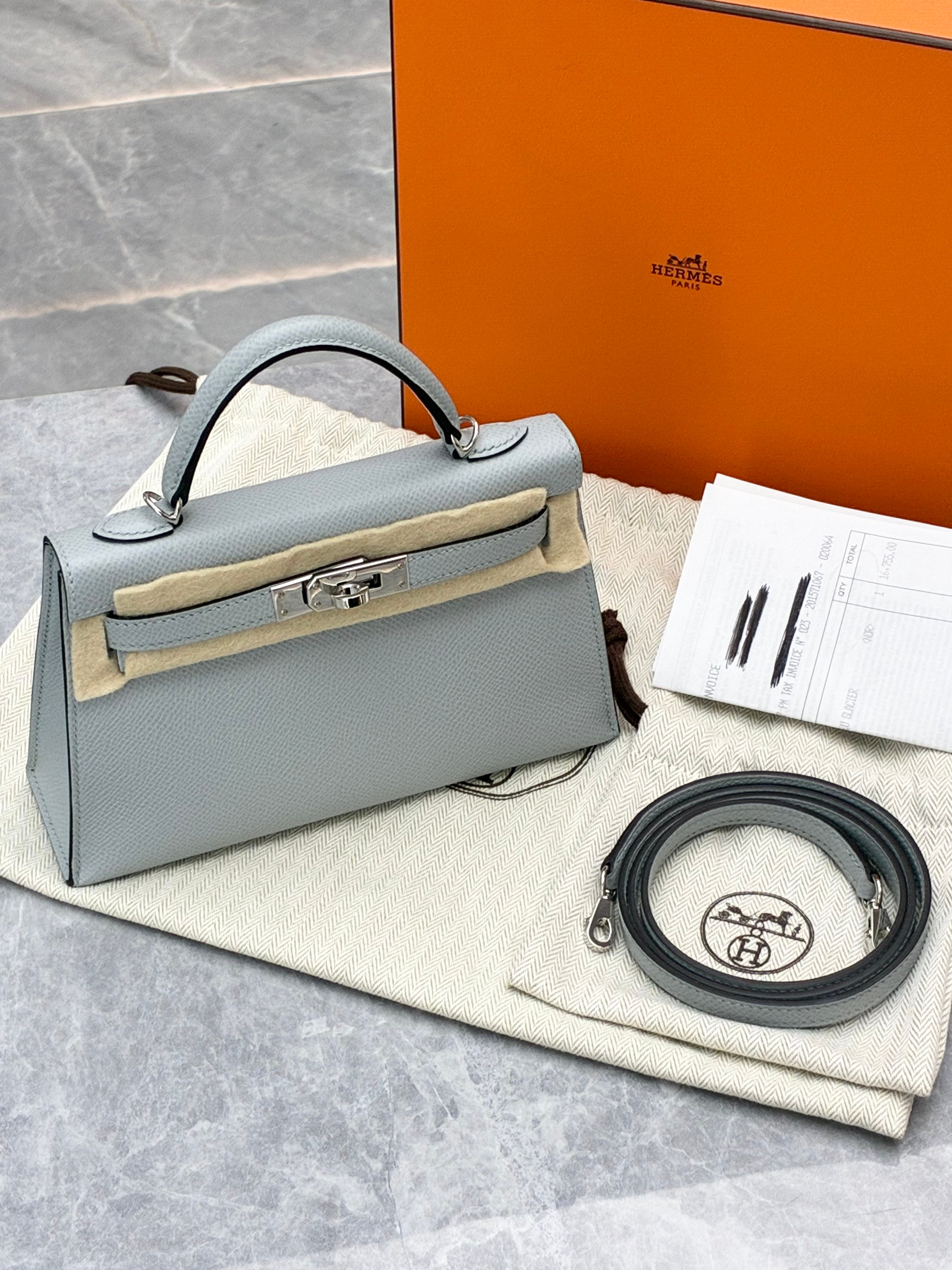 Hermès Mini Kelly II bag in the Bleu Glacier Epsom leather with palladium hardware