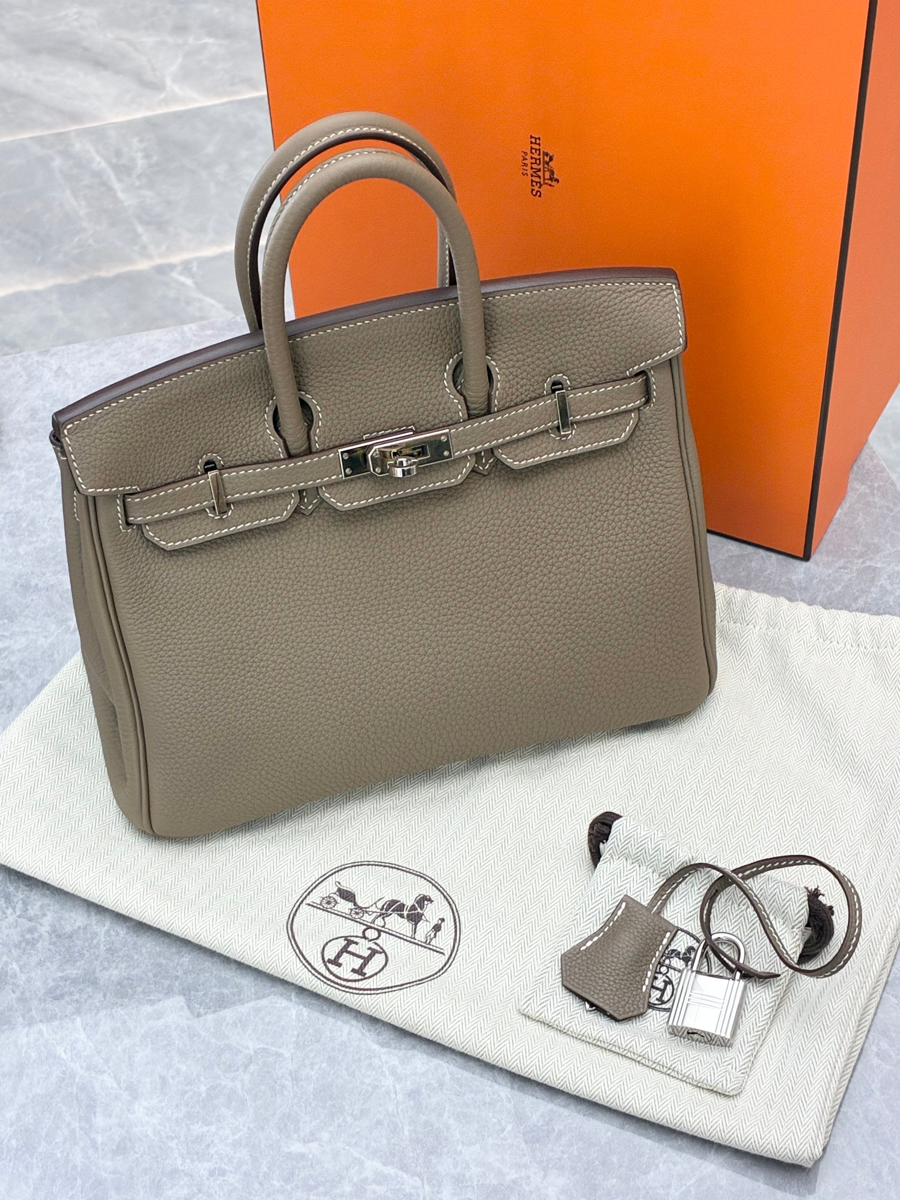 Hermès Birkin 25 handbag in Etoupe Togo leather with palladium hardware
