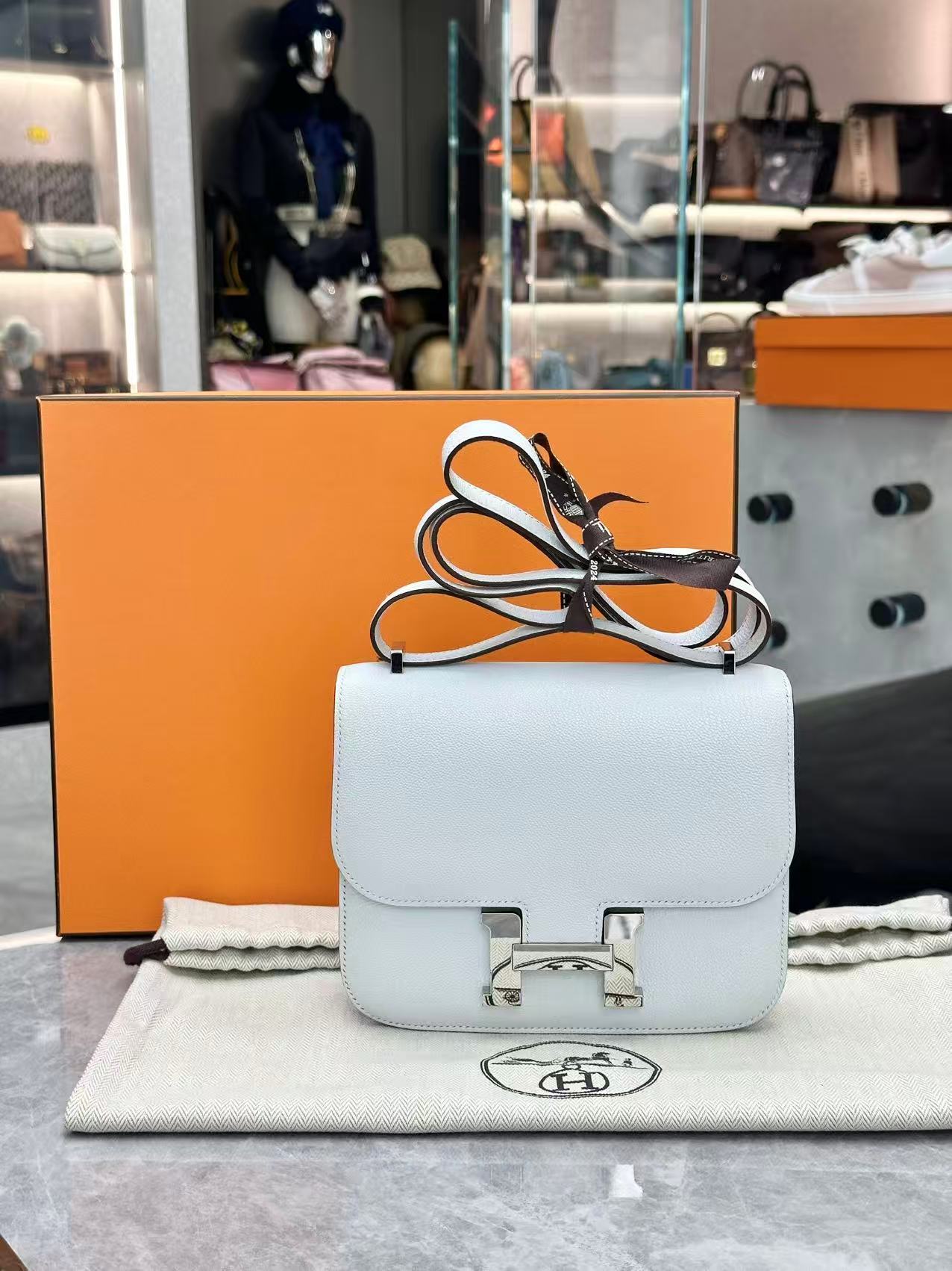 Hermès Constance 18 bag in Bleu Brume Epsom leather with palladium hardware