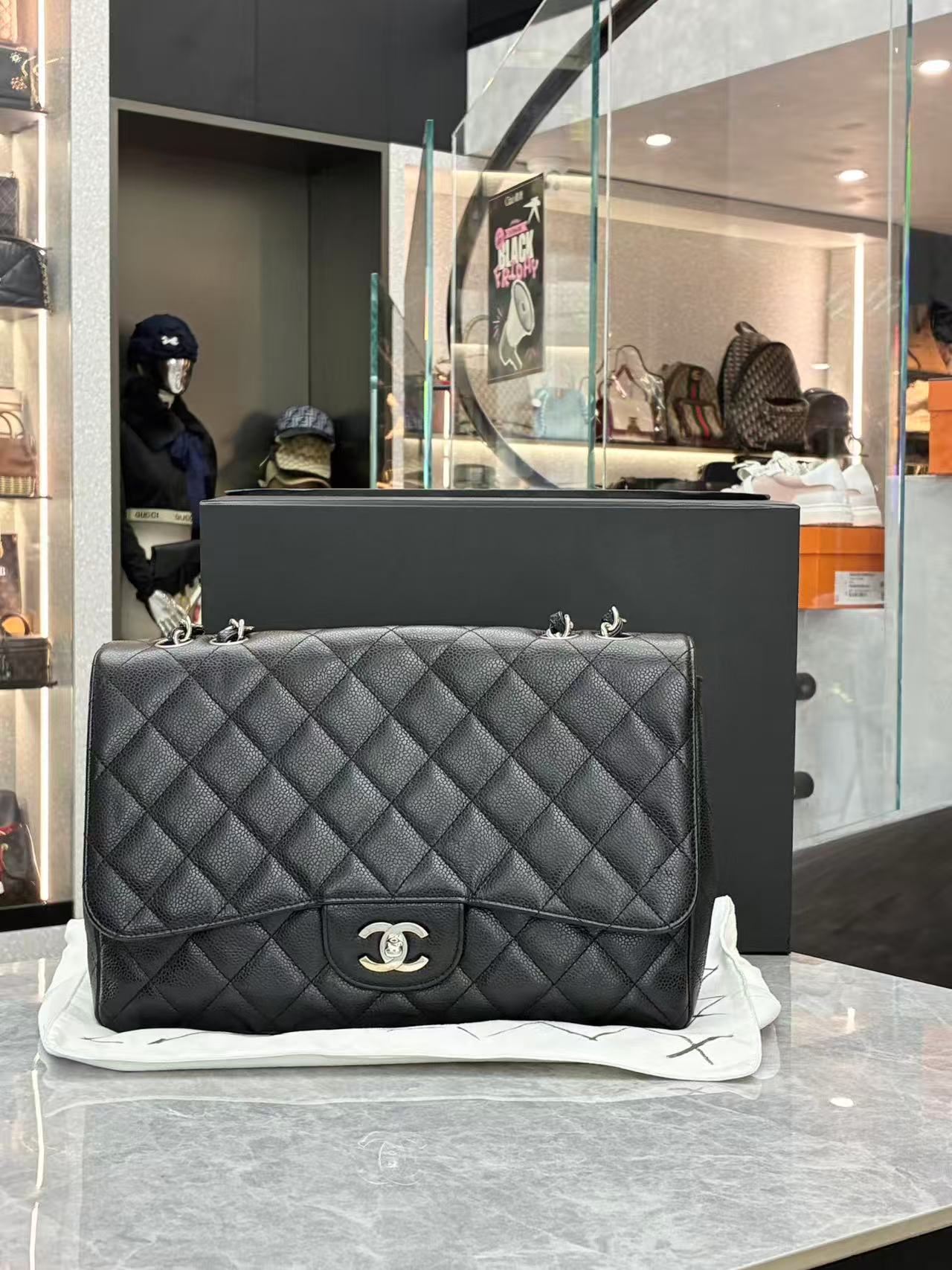 Chanel Classic Single Flap Jumbo with Black Silver Hardware