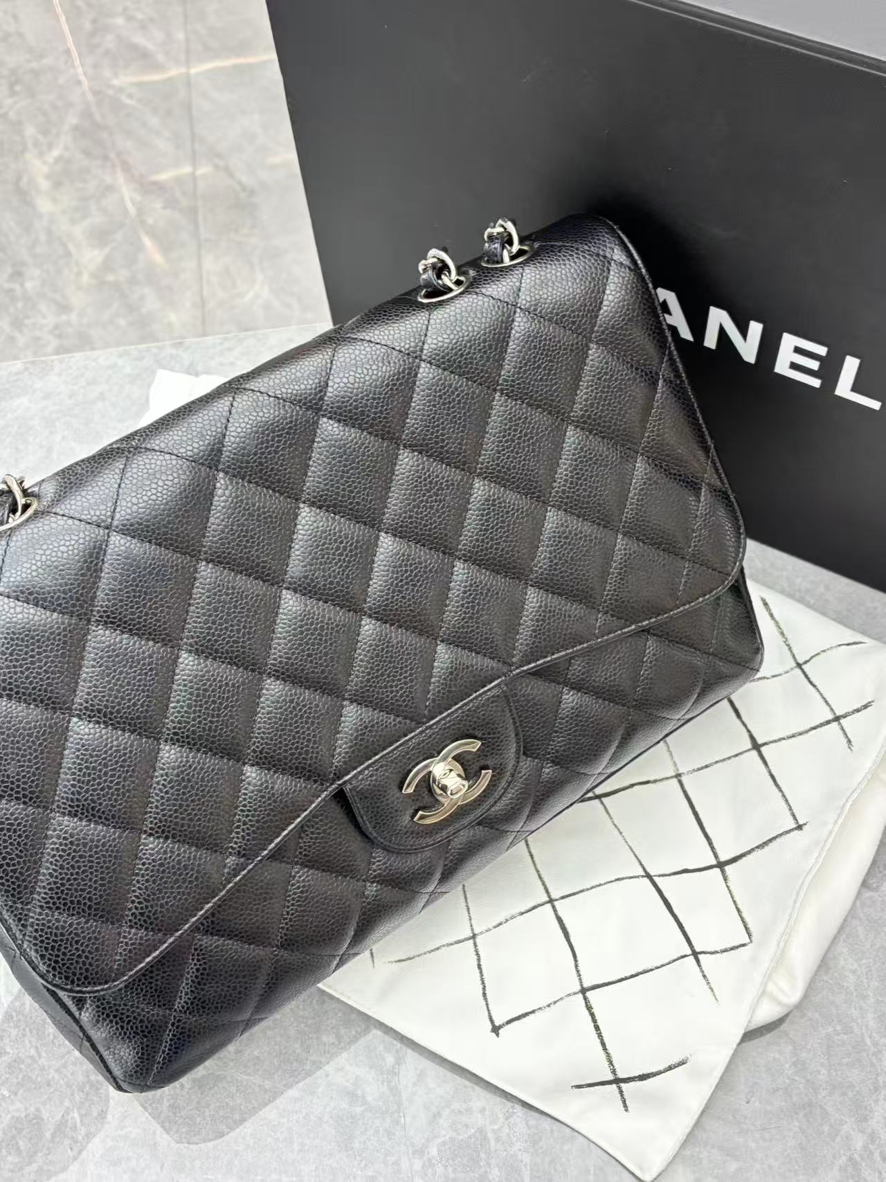 Chanel Classic Single Flap Jumbo with Black Silver Hardware