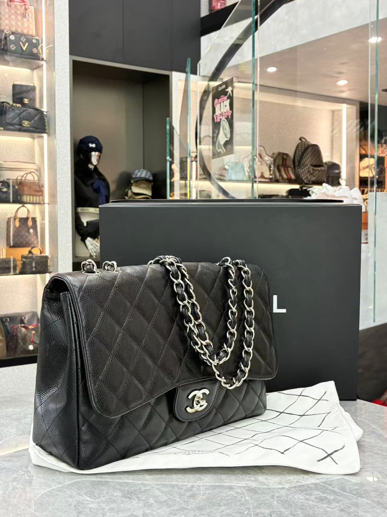 Chanel Classic Single Flap Jumbo with Black Silver Hardware