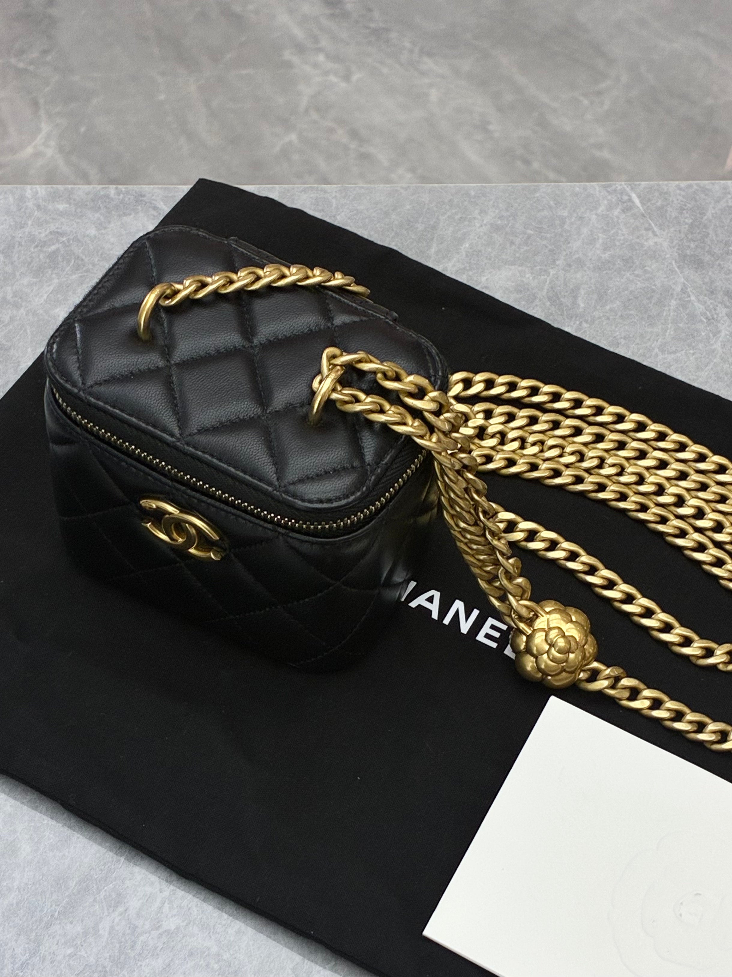 Chanel Mini Pearl Crush Vanity Case in Black Lambskin Leather