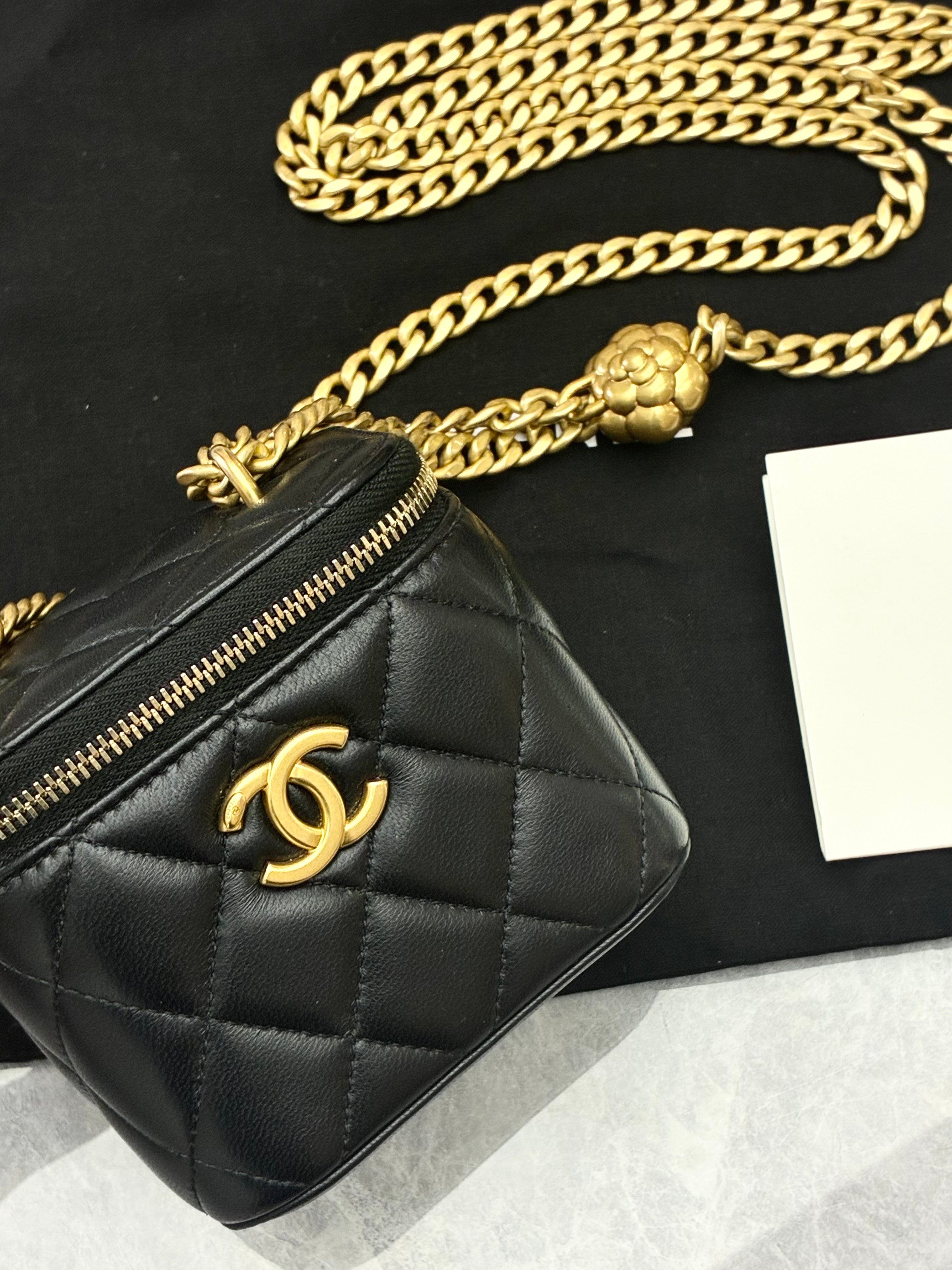Chanel Mini Pearl Crush Vanity Case in Black Lambskin Leather