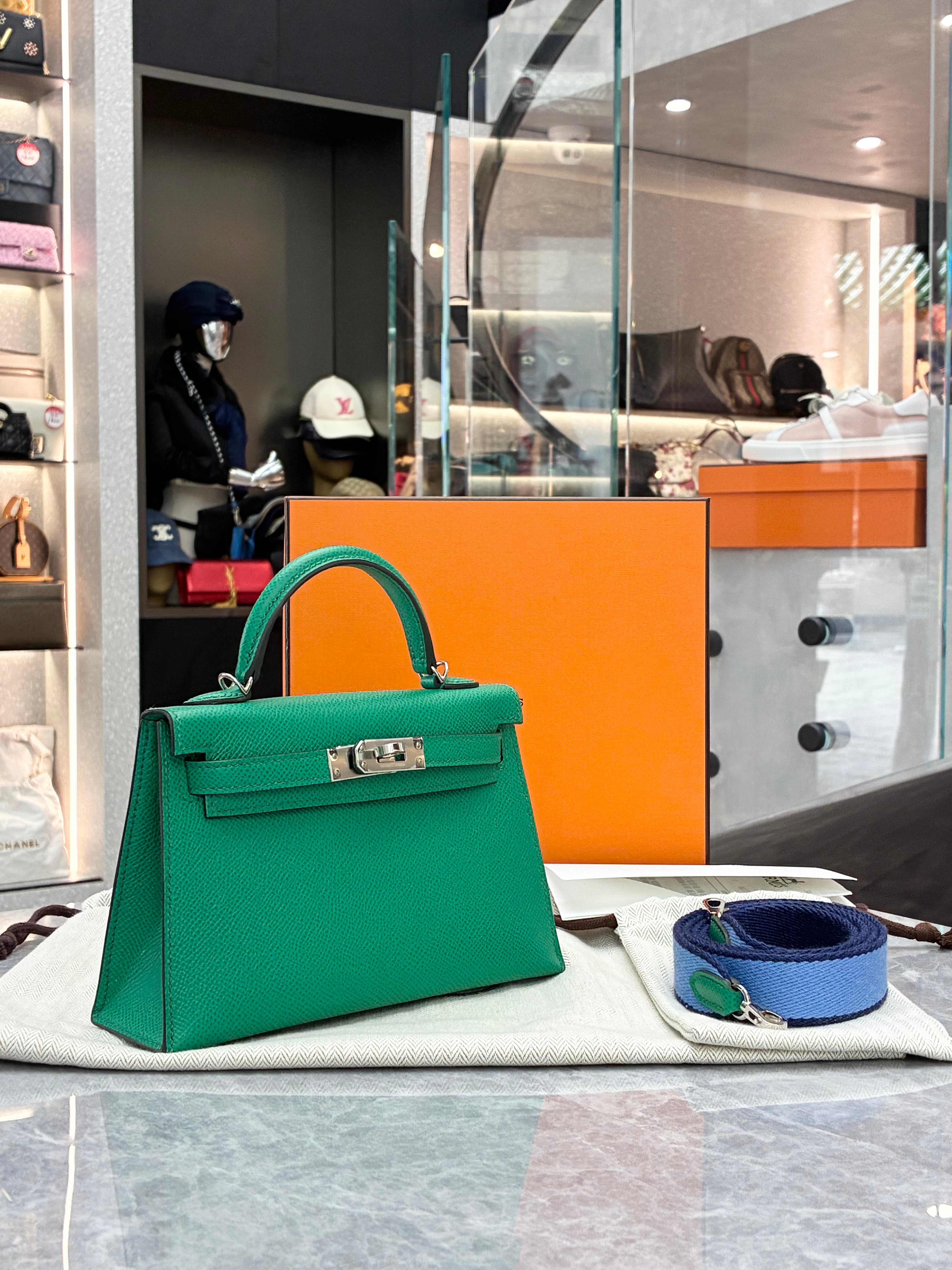 Hermès Mini Kelly II handbag in Vert Jade Epsom leather with palladium hardware