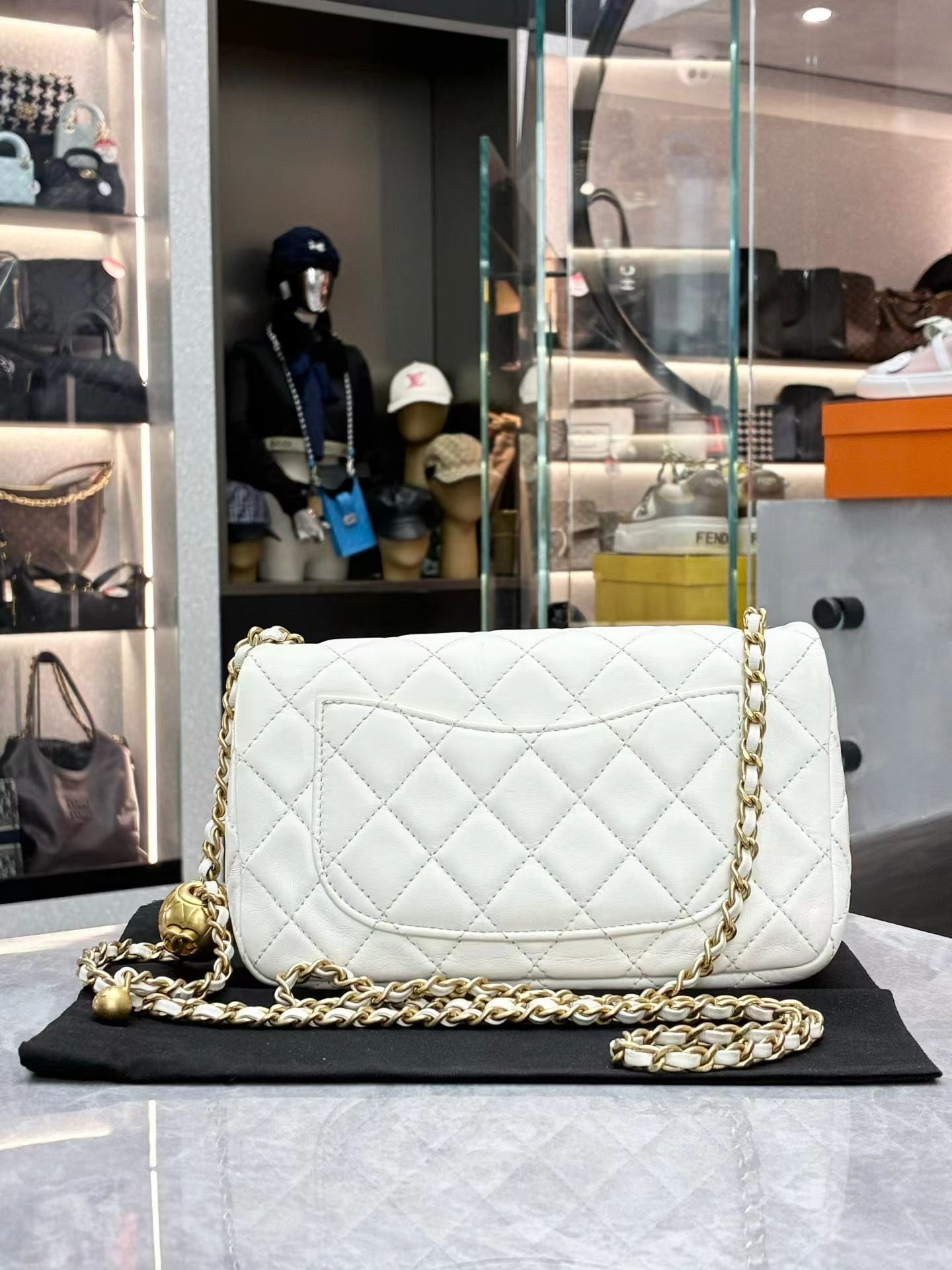 Chanel White Lambskin Pearl Crush Rectangular Flap Bag