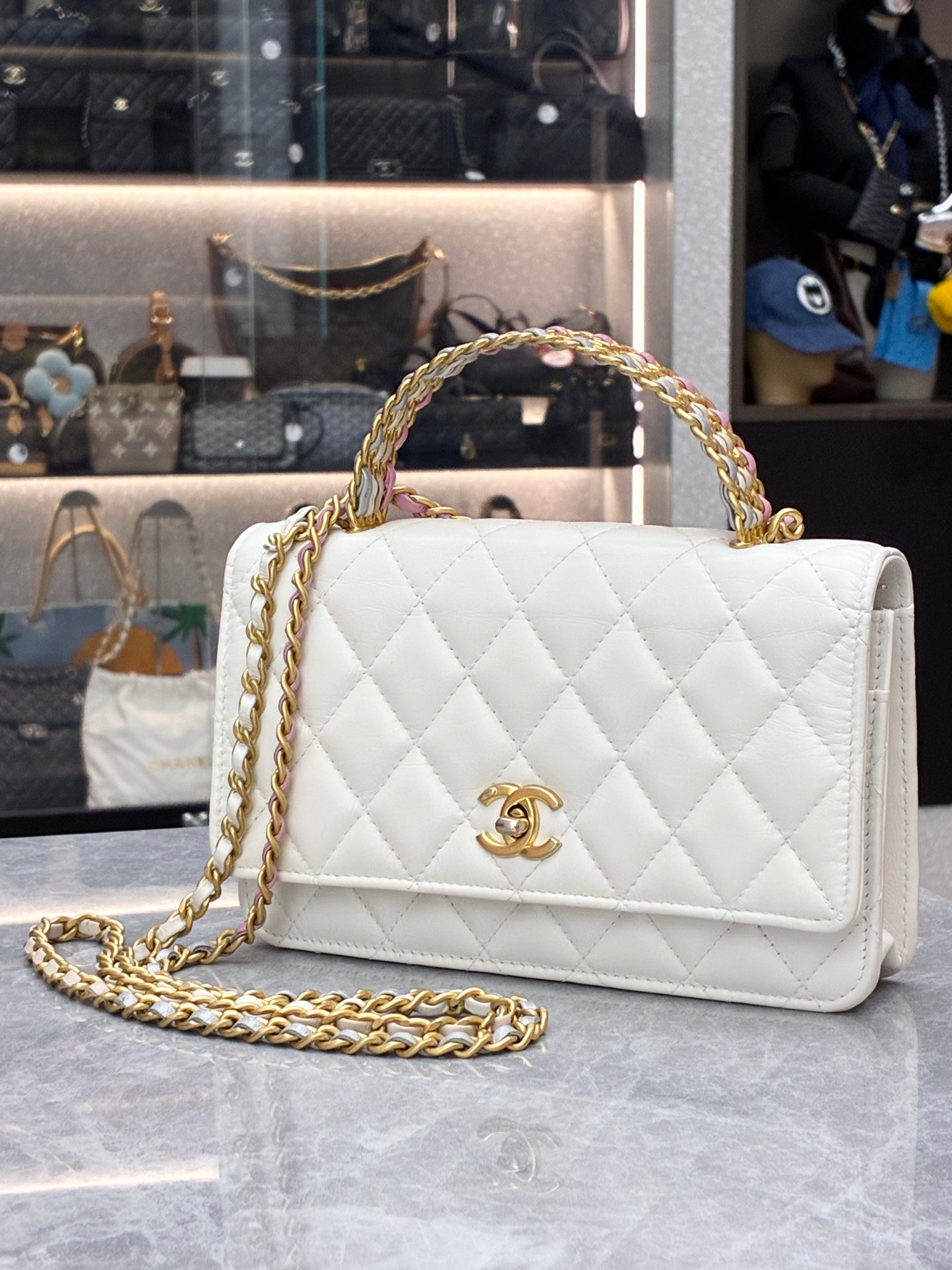 Chanel WOC (Wallet on Chain) with top handle in white