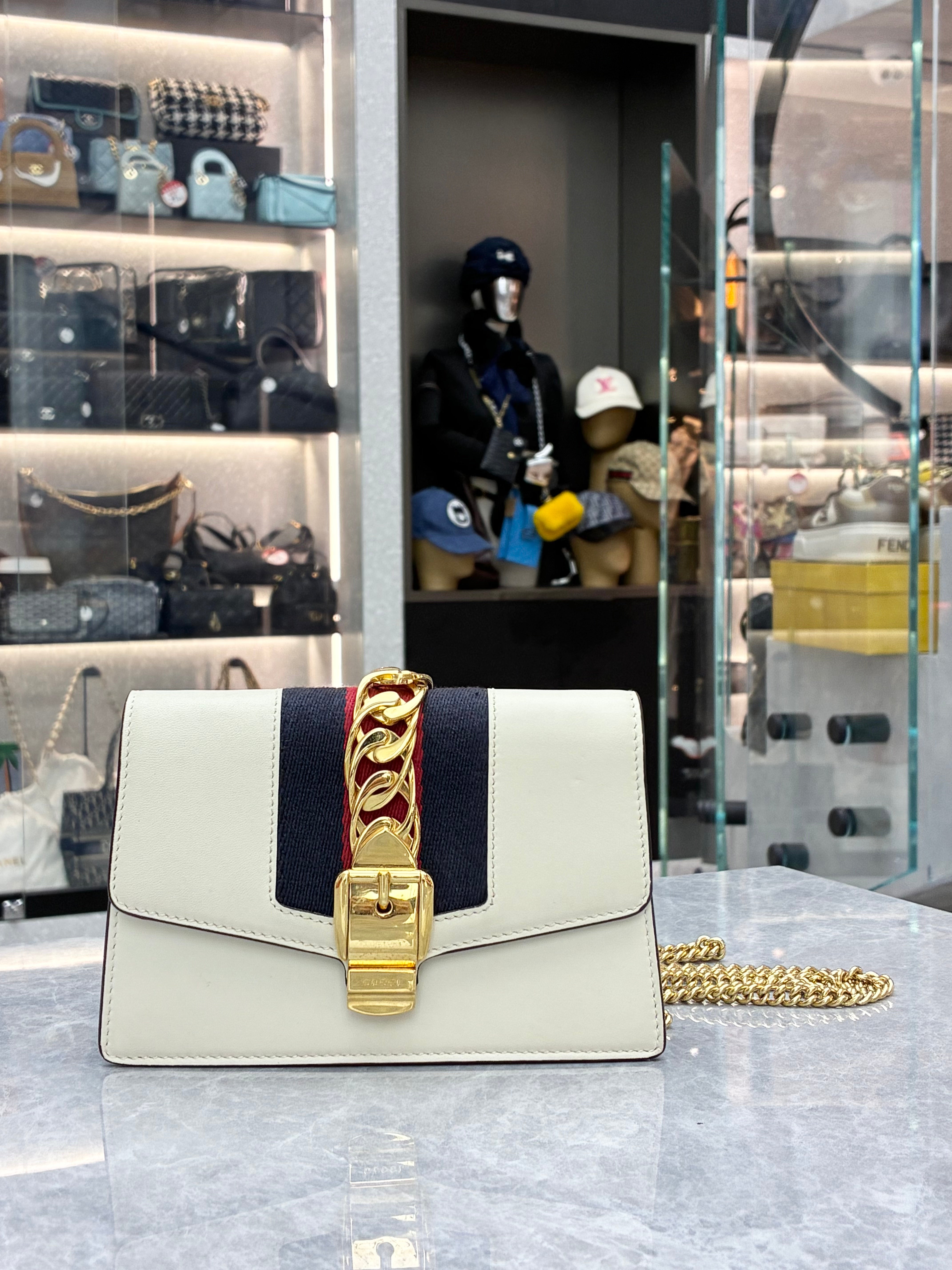 Gucci Sylvie Mini chain bag in soft milk-white leather