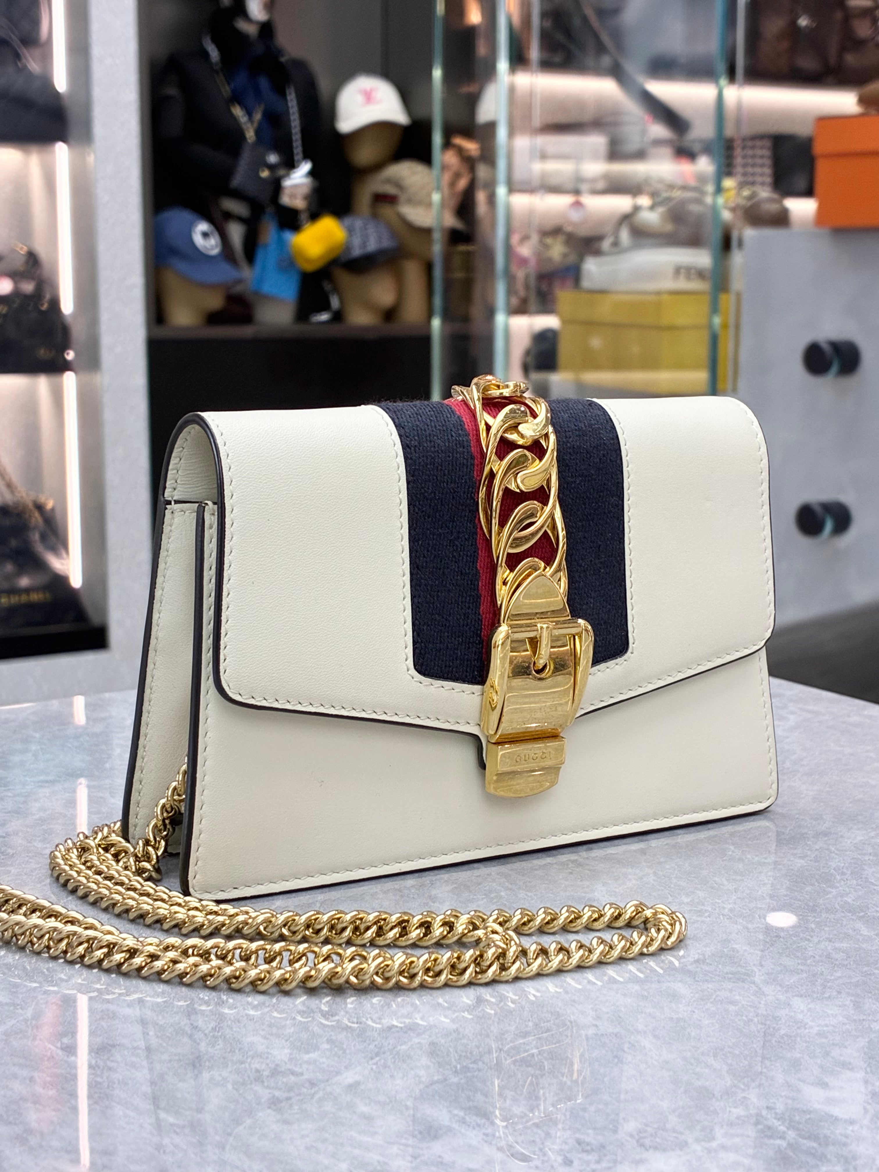 Gucci Sylvie Mini chain bag in soft milk-white leather