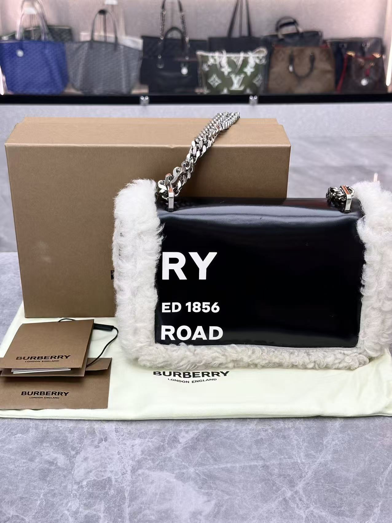 Burberry Black/White Leather and Fox Fur Small Lola Shoulder Bag