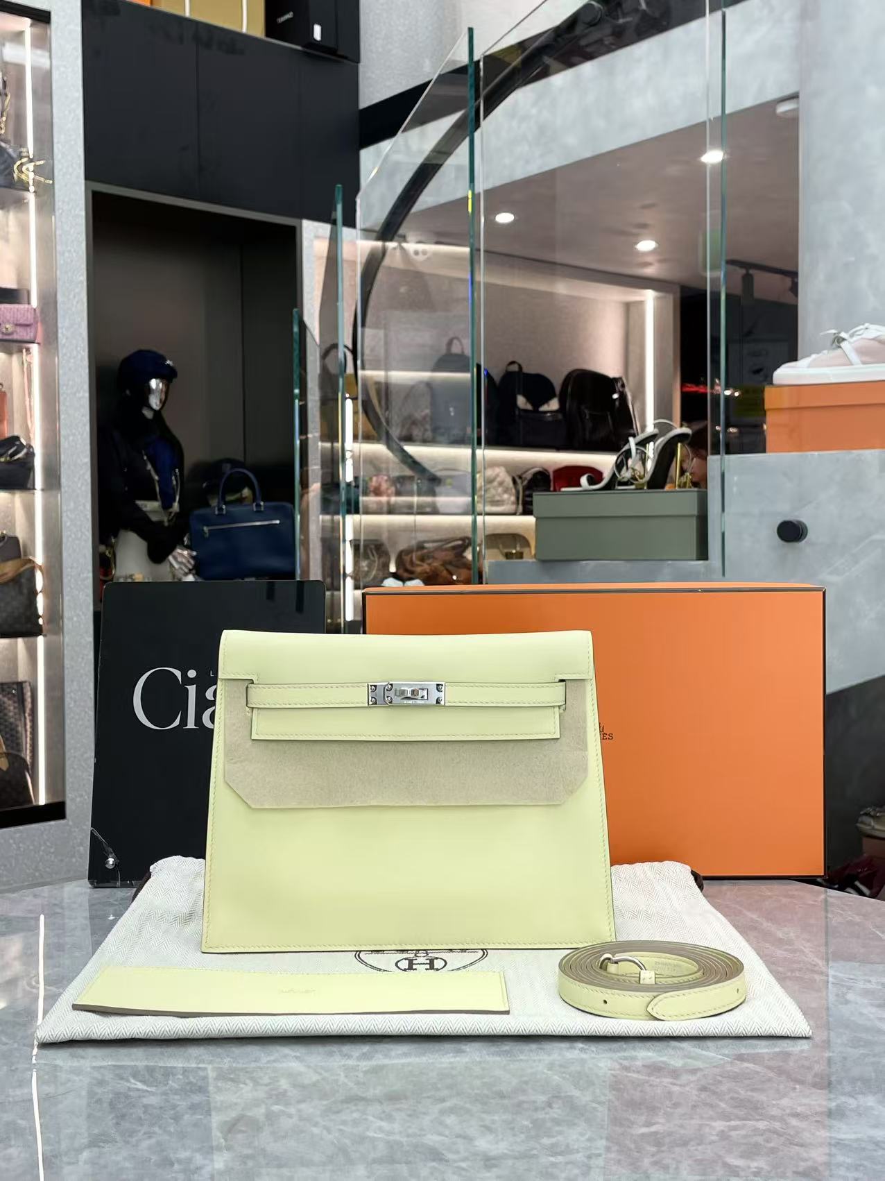 Hermes Kelly Danse in I8 Milton Yellow with Silver Hardware