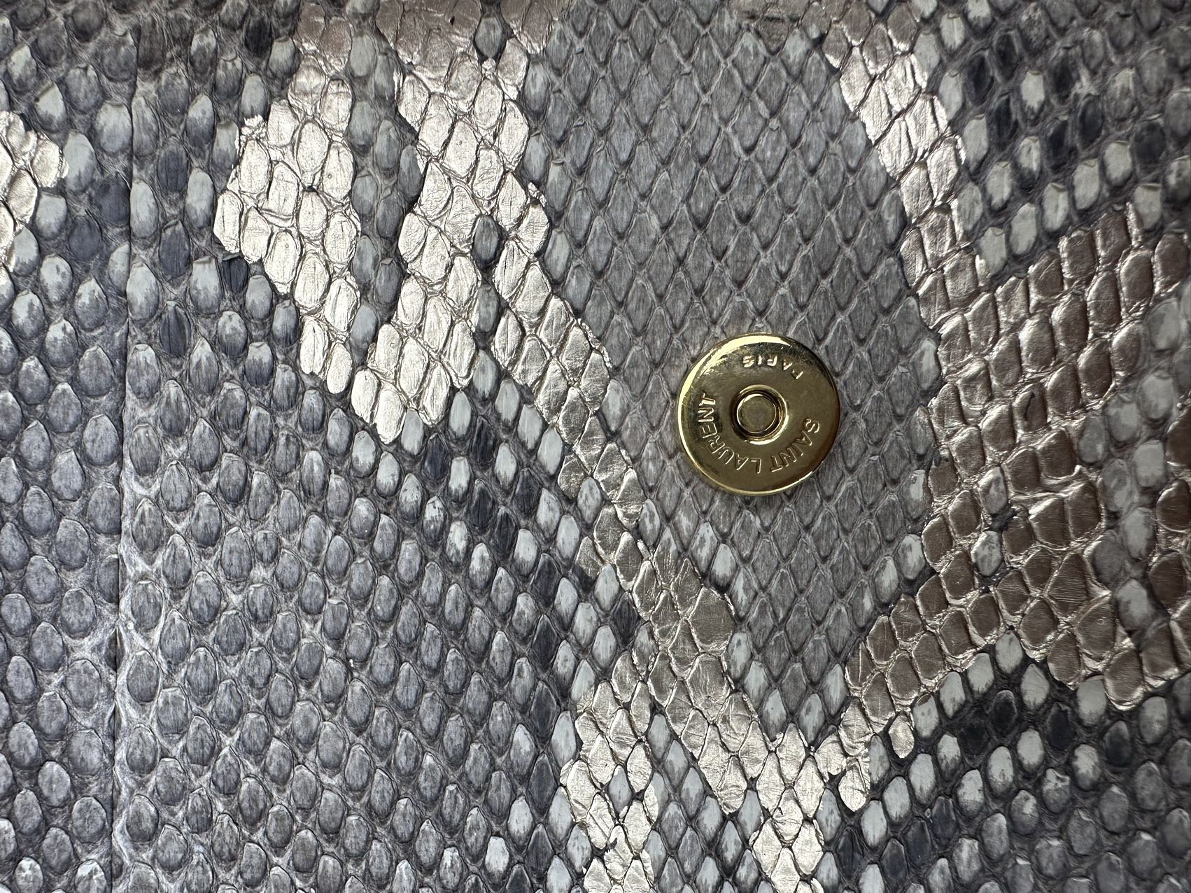 YSL Saint Laurent Metallic Gold Python Medium Kate Tassel Shoulder Bag (Silver)