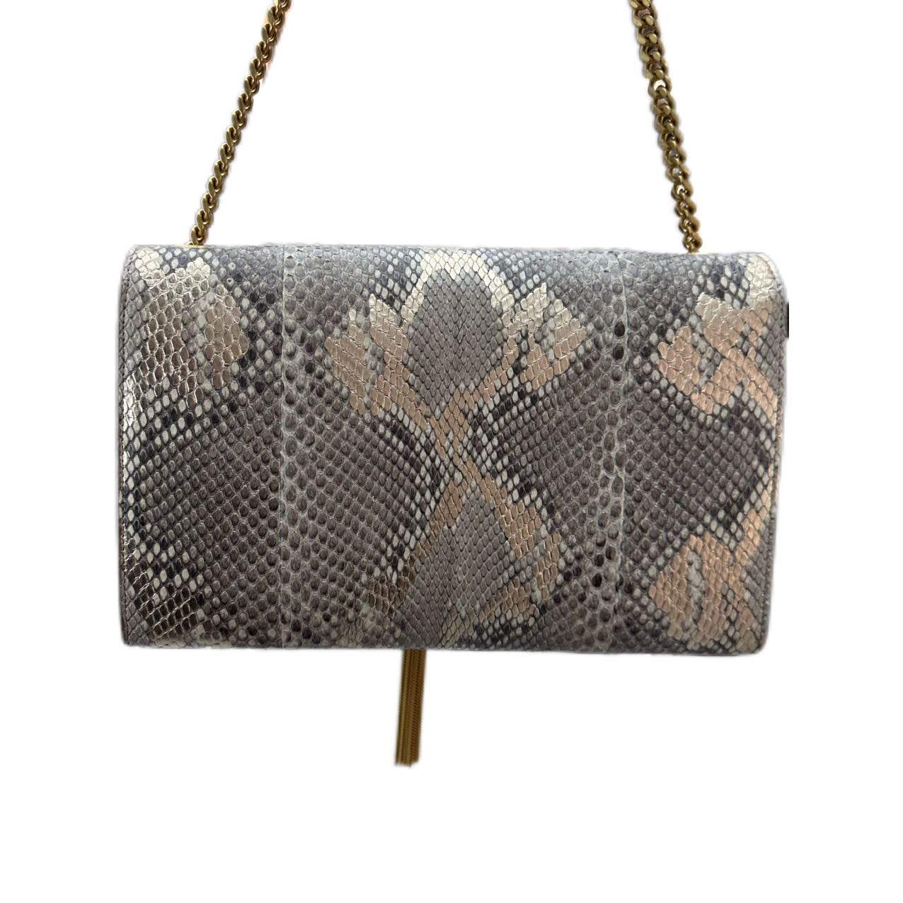 YSL Saint Laurent Metallic Gold Python Medium Kate Tassel Shoulder Bag (Silver)