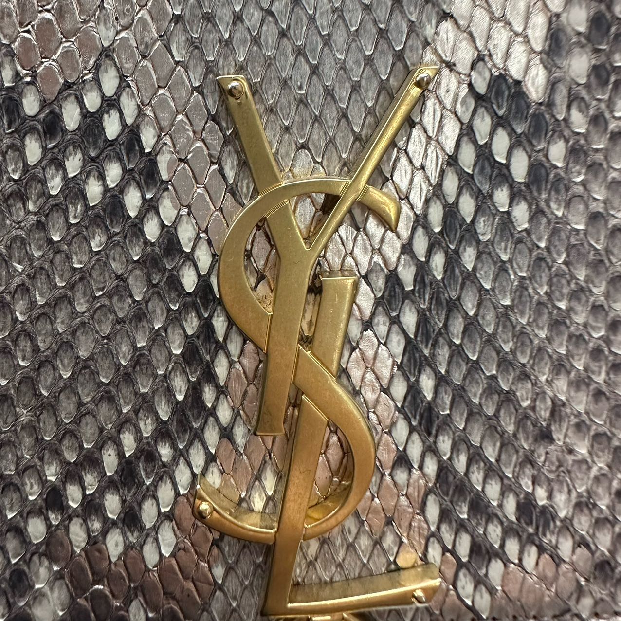 YSL Saint Laurent Metallic Gold Python Medium Kate Tassel Shoulder Bag (Silver)